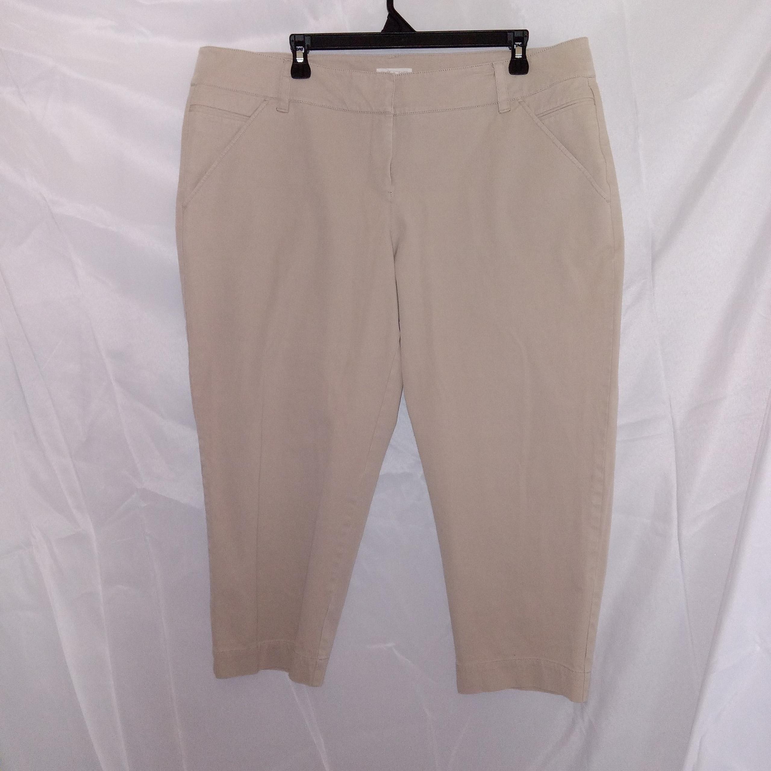 EILEEN FISHER Pants XL Organic Cotton Wide Cropped High Waist Khaki Pockets Zip