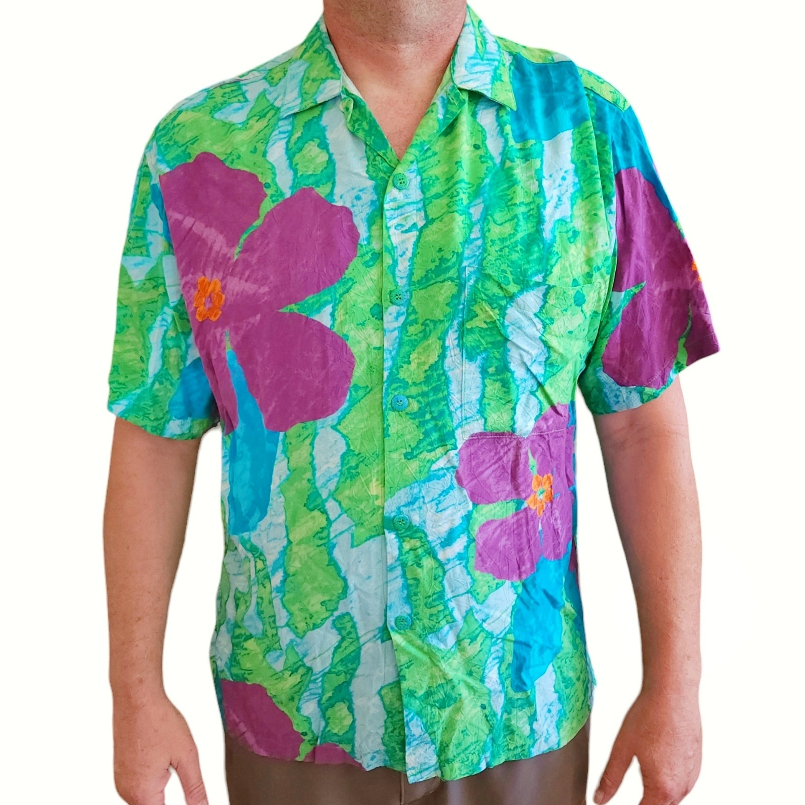vintage JAMS WORLD Jadeite tropical flower button up floral Hawaiian shirt Sz L