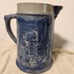 Vintage blue Grey pitcher with monks. Has flaws