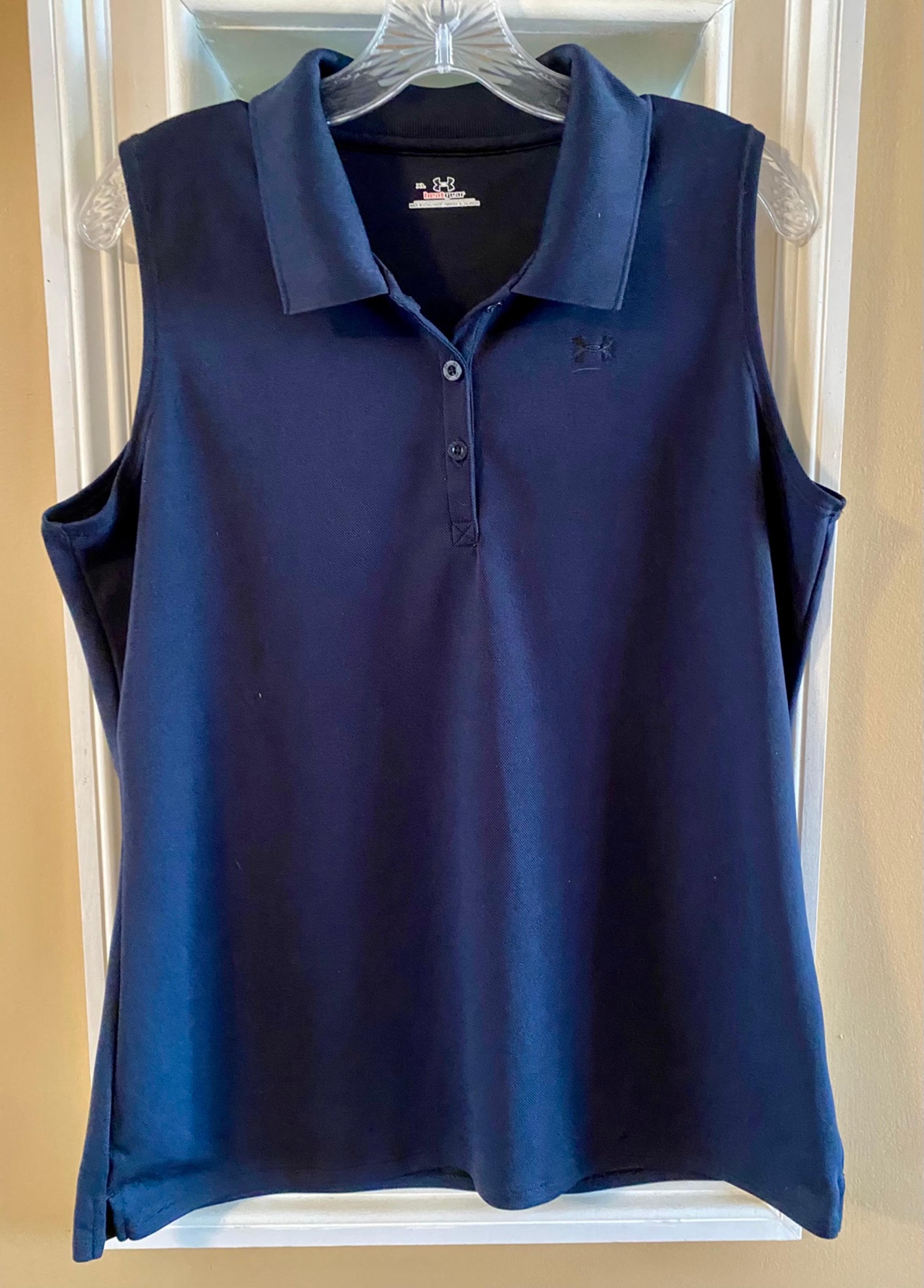 Under Armour Playoff Black Sleeveless Fitted Golf Polo Shirt Womens XL stretch