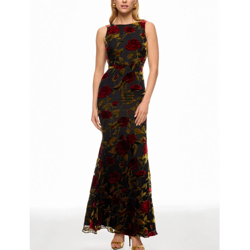 Dress The Population Floral Velvet Gown SMALL Maxi Dress Mermaid Designer 398
