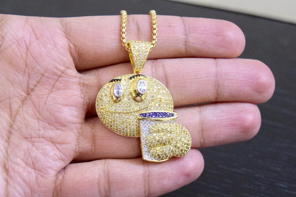 14k Gold Diamond Emoji Purple Cup Charm