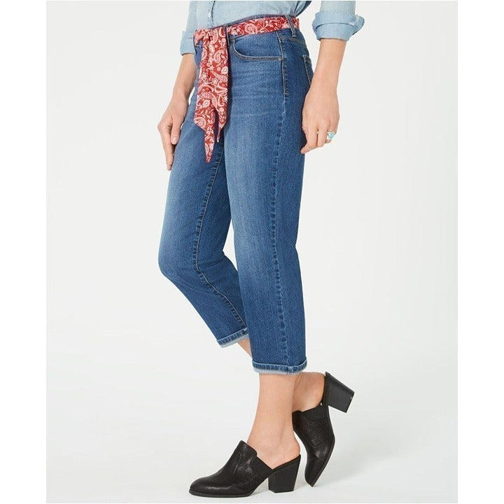 Style & Co Curvy Capri Mid Rise Scarf Printed Belt Jeans, Sz 14W NWTS