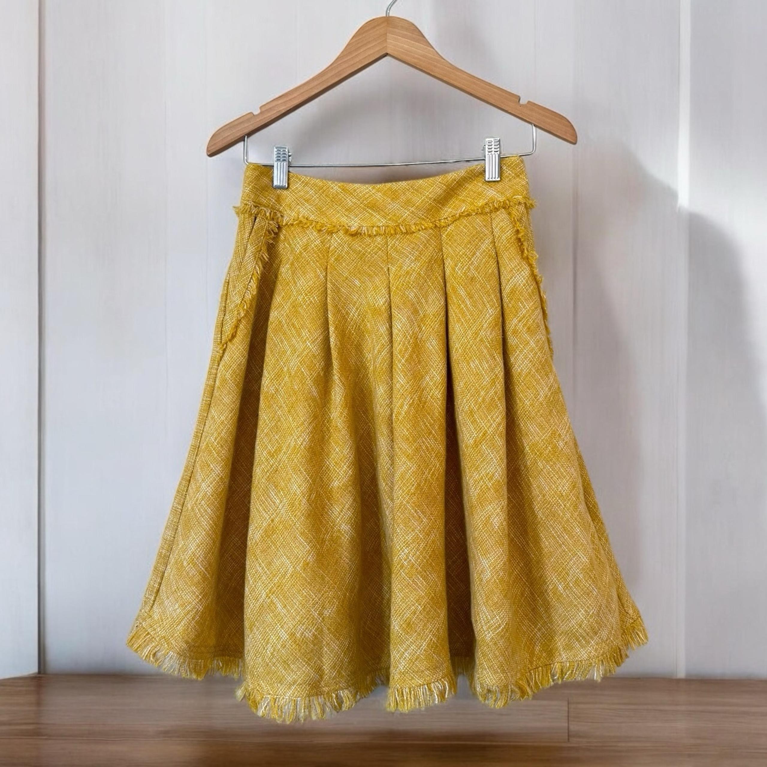 Anthropologie Maeve Skirt Size 2 Buttered Tweed Frayed Hem A-line Pockets Lined