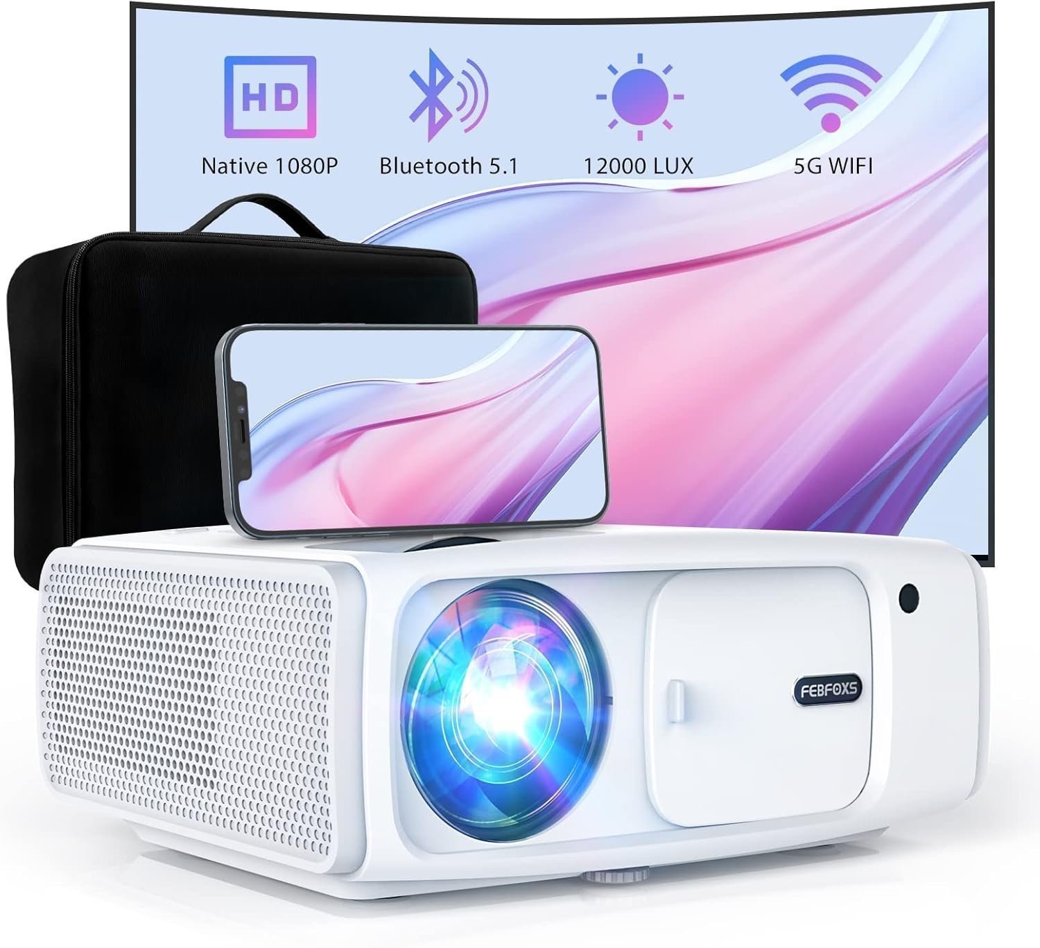 Projector with WiFi and Bluetooth - 12000LUX 400 ANSI Lm Native 1080P Portable P