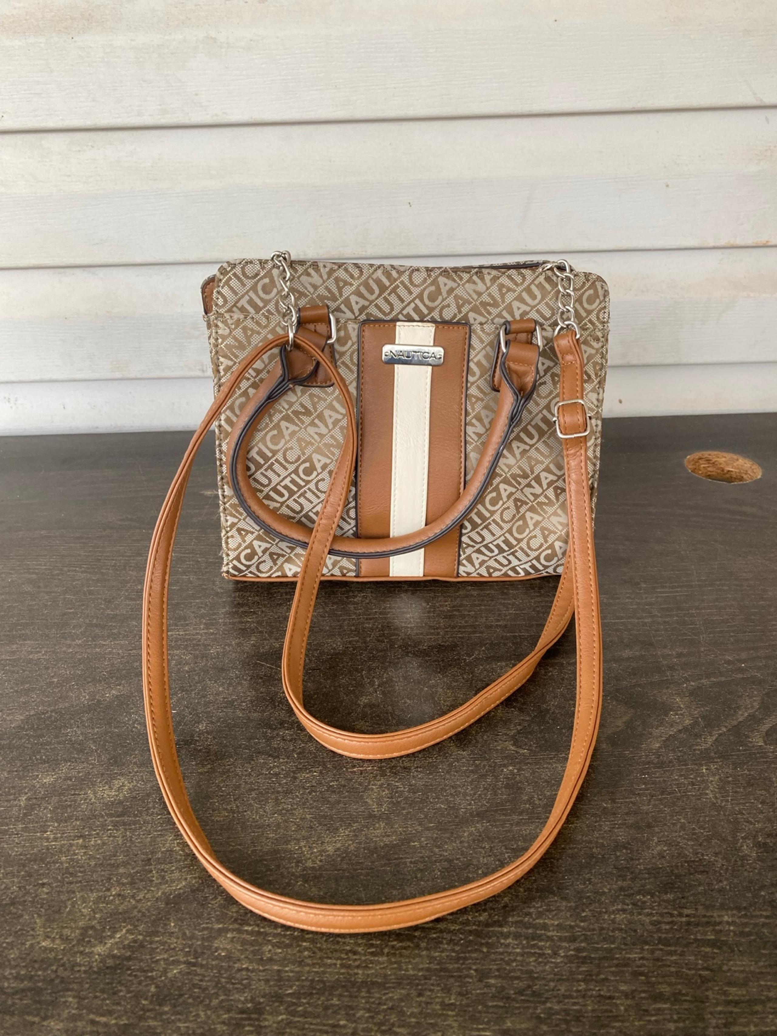 Nautica Centerboard Crossbody Satchel Handbag Beige Brown White Beautiful
