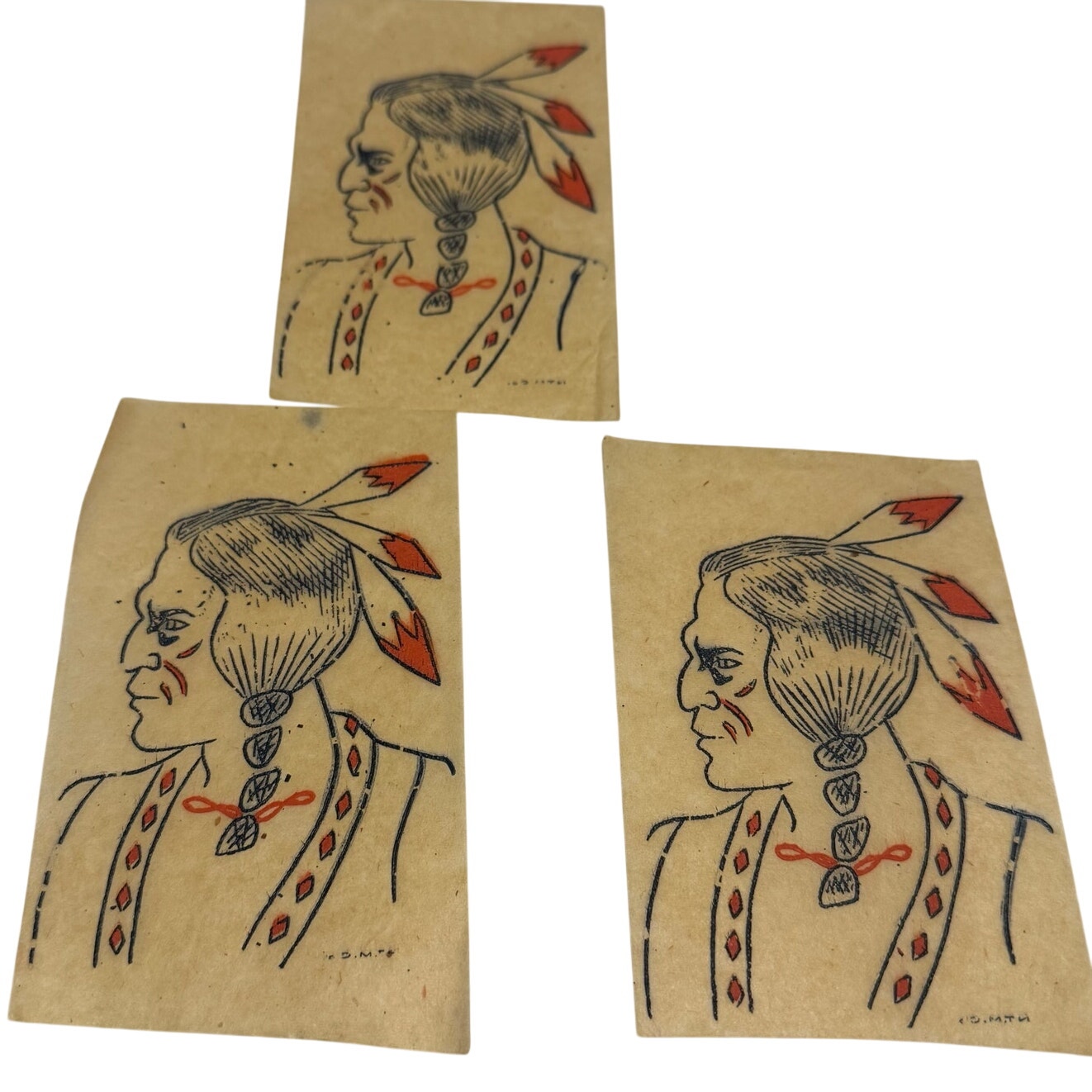 Vintage 1950s American Indian Native Chief Iron On Transfer Tissue Paper Lot 3