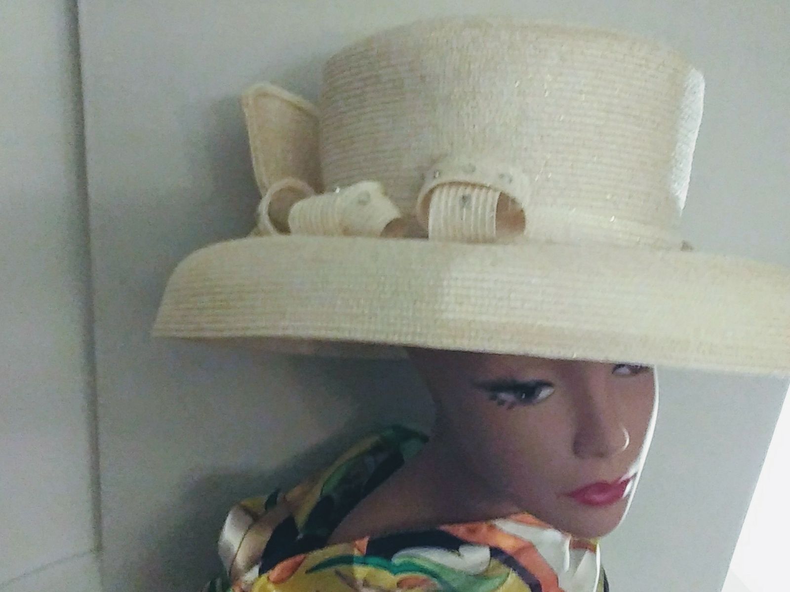Sassy Beige Wide Brim Hat with Rhineston