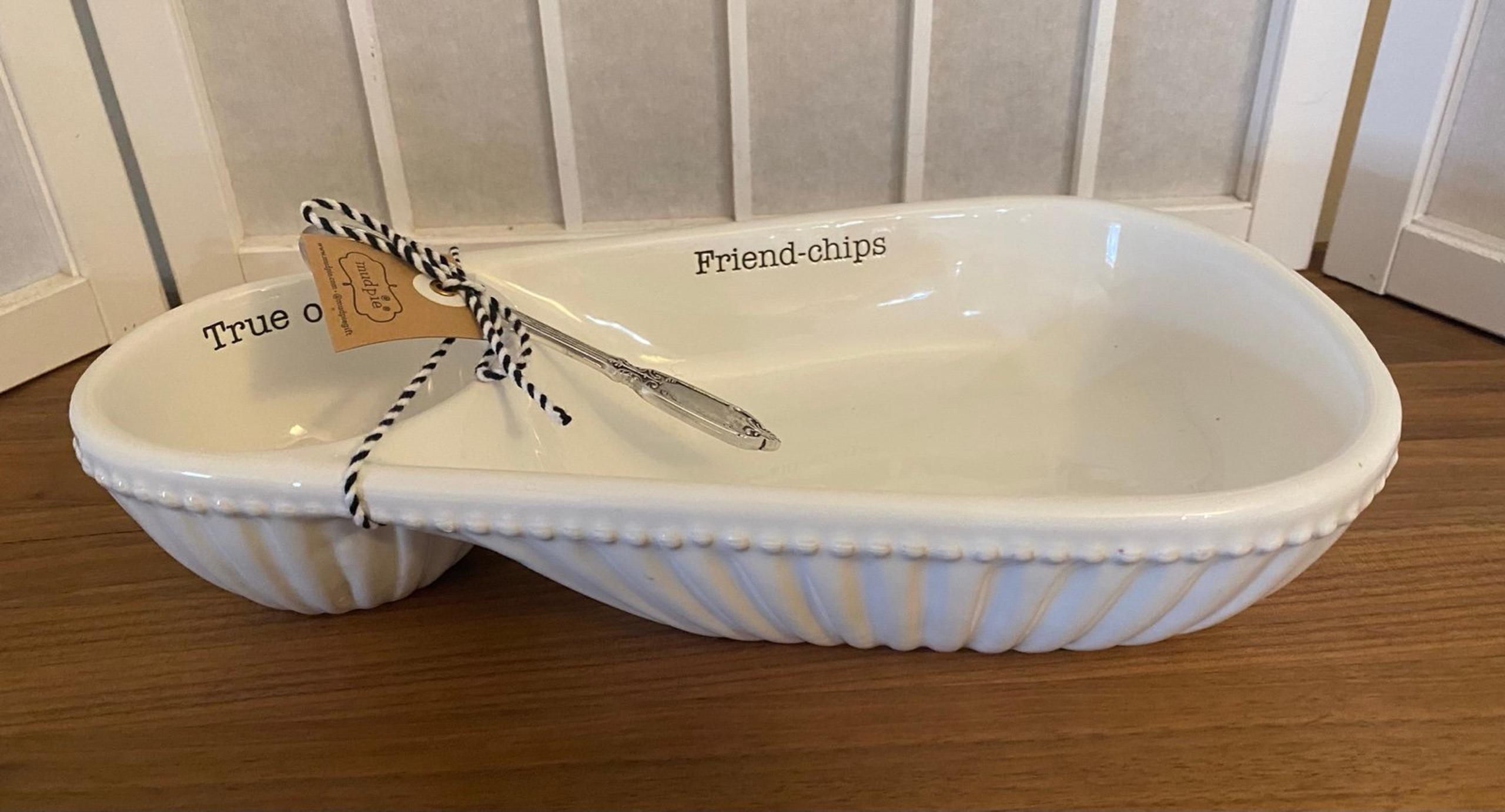 Ceramic Chip and Salsa Dip Serving Bowl with Spoon Mud Pie