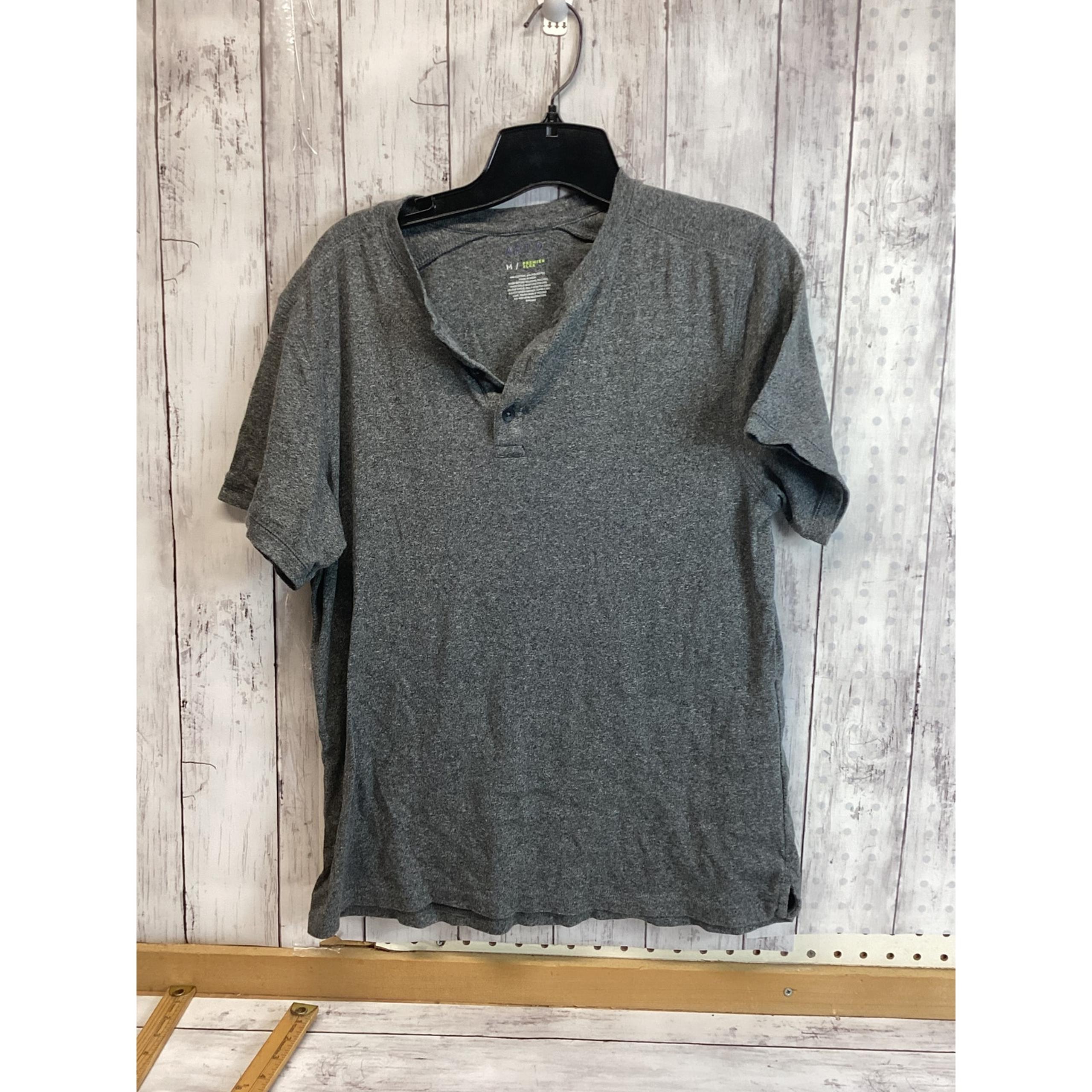 APT9 Premier Flex Men T-Shirt Size Medium Gray Henley Classic Short Sleeve