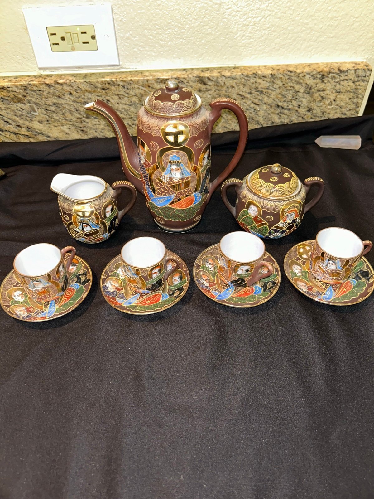 Vintage Japanese Satsuma Moriage Tea Set Rare
