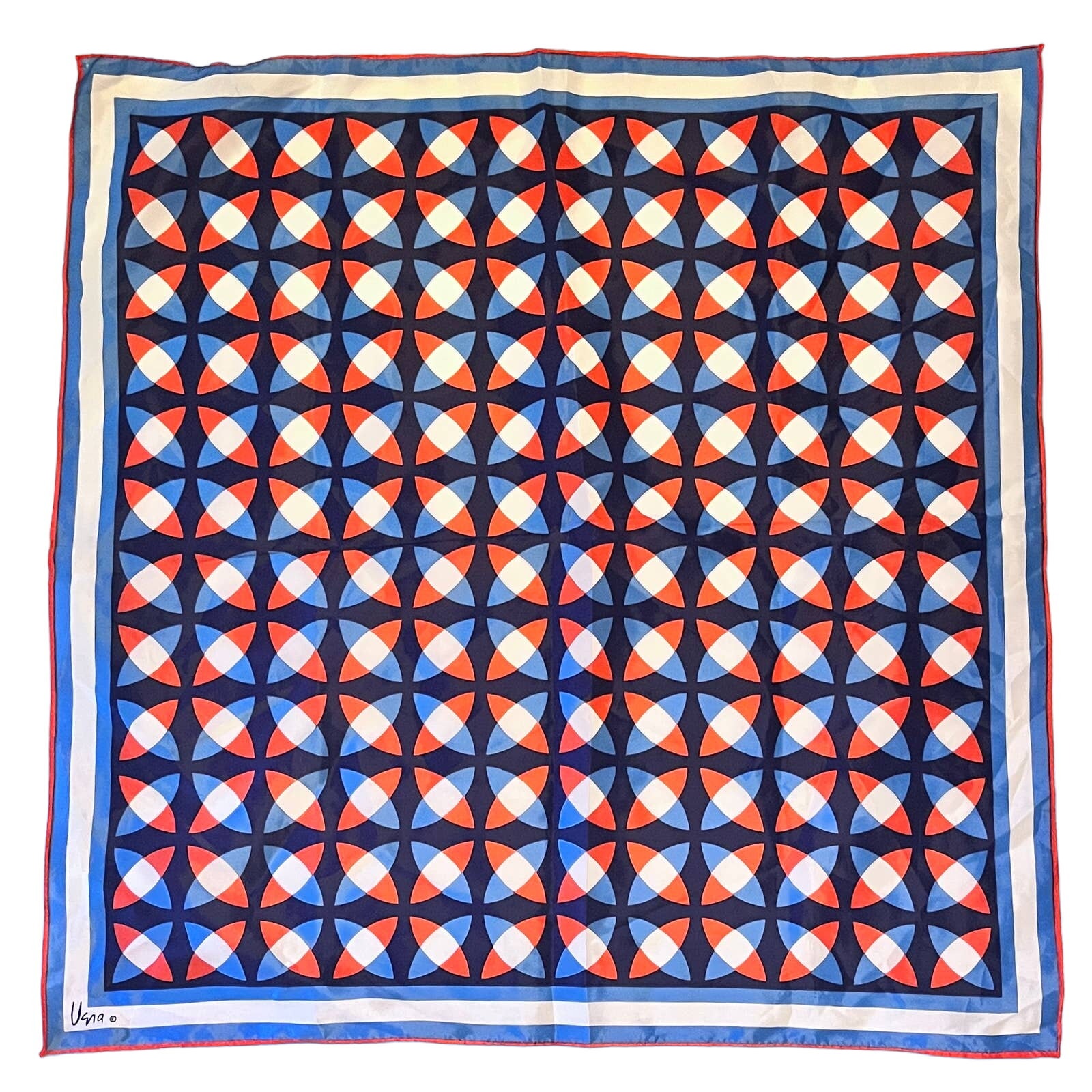 Vintage VERA Neumann Scarf ~ Red & Blue Abstract ~ 27 x 27 Made in Japan
