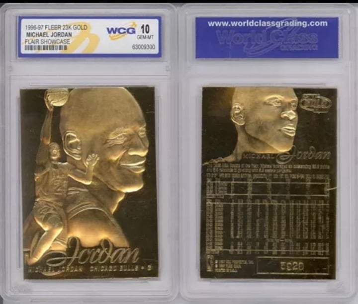 1996 Michael Jordan Fleer Showcase 23K Gold Card Graded GEM MINT 10