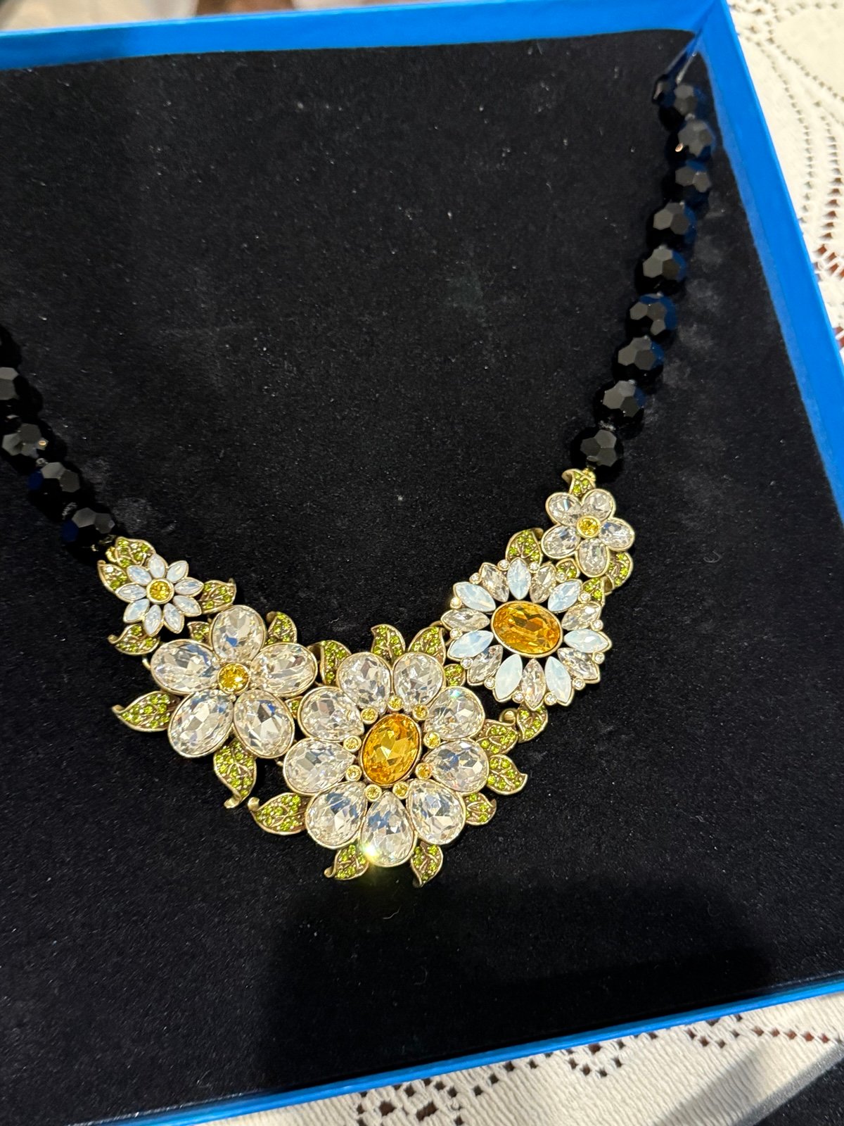 Heidi Daus Glorious Garden Crystal Black Beaded Floral Statement Necklace