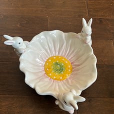 Maxcera Easter Bunny Themed Peony Serving Bowl candy Dish