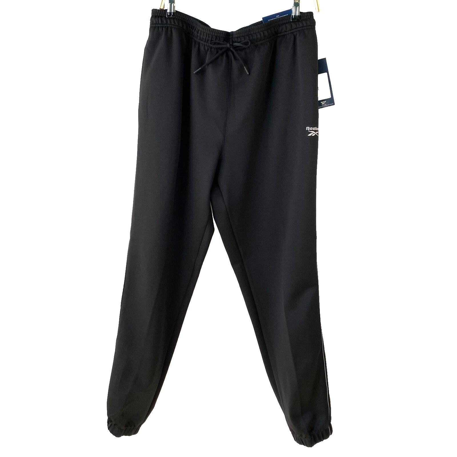 Reebok Excel OB Slim Jogger Pants Men LARGE Black Drawstring Piped Sweatpants