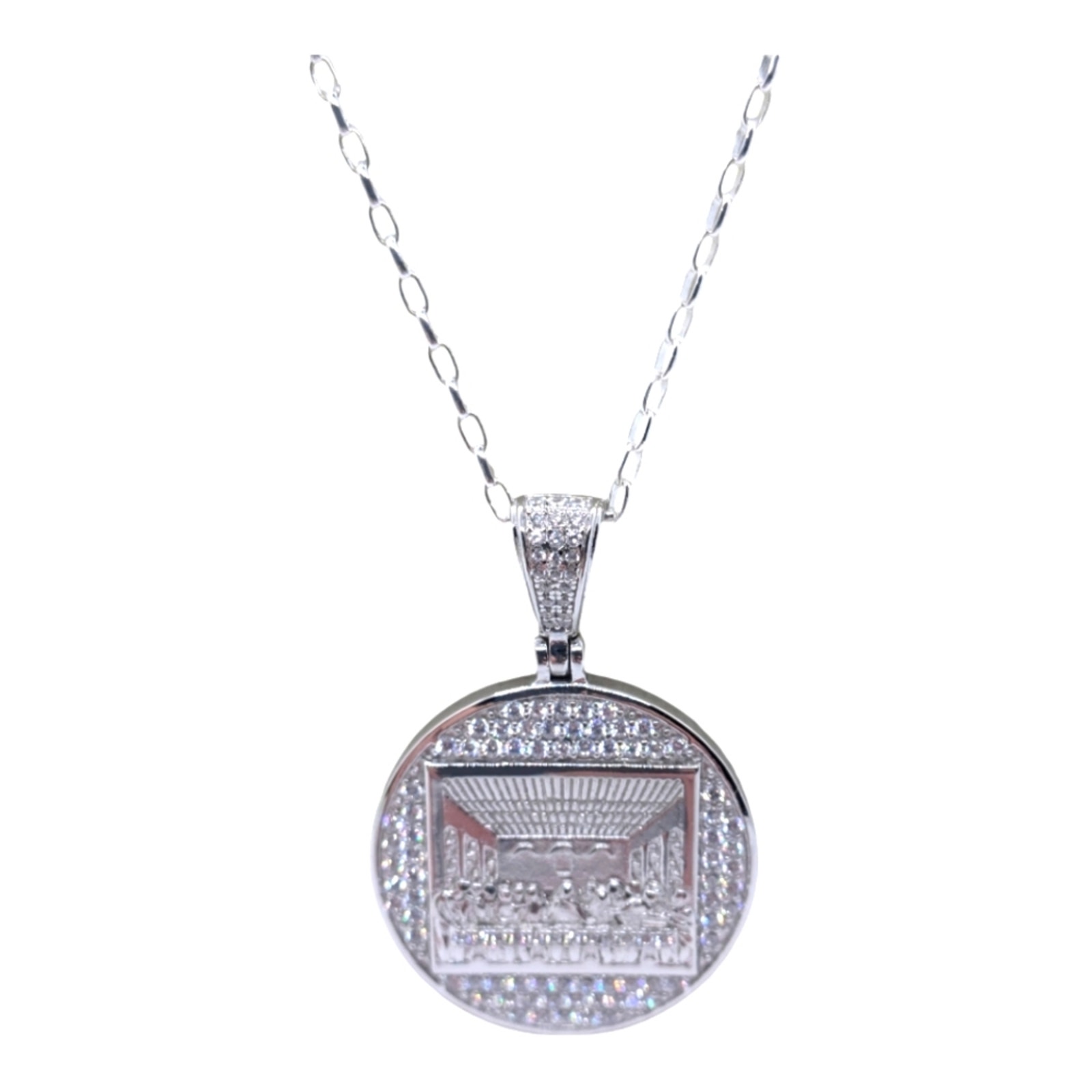 925 Sterling silver Last Supper Pendant and 925 Sterling Open Box Chain