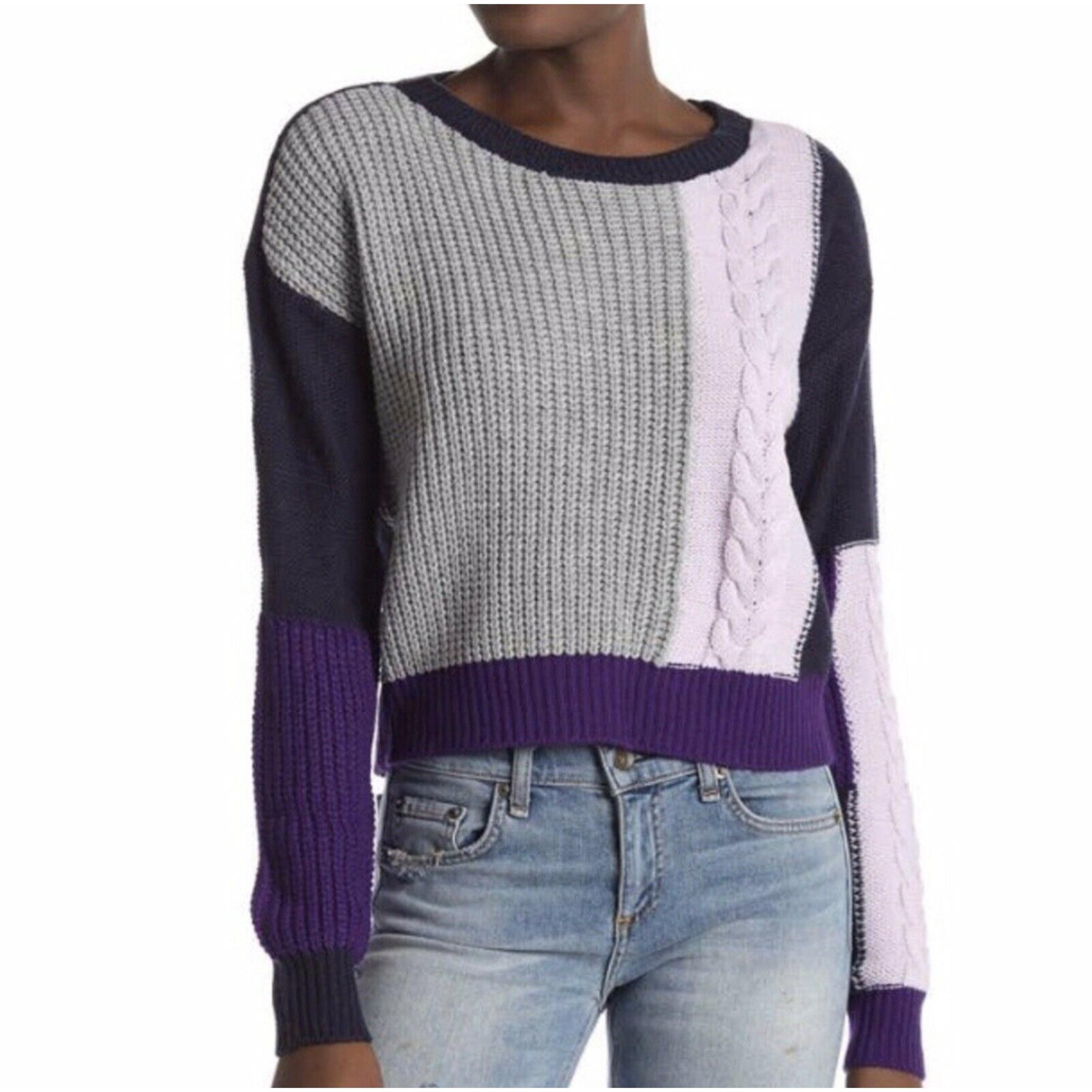 Ten Sixty Sherman Cropped Cable Knit Sweater - Size XL - Color Block