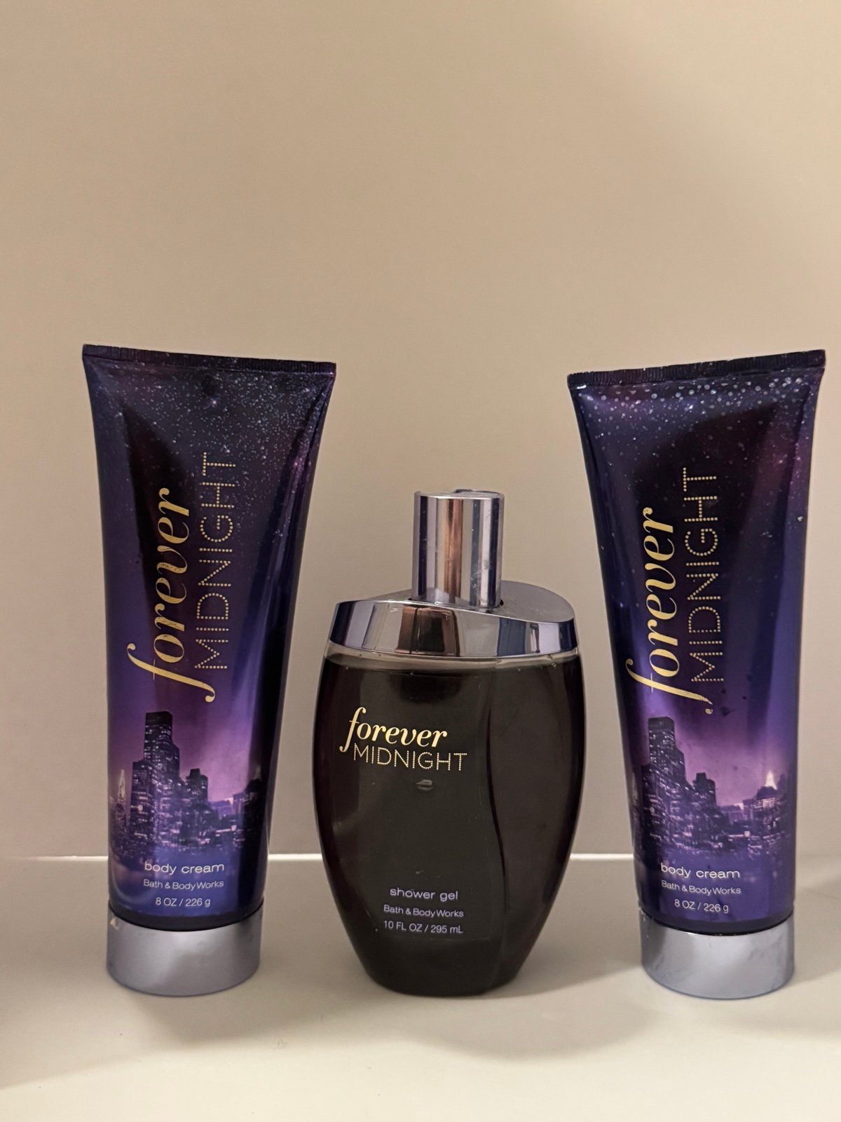 Bath & Body Works Forever Midnight Bundle 4 Fine Fragrance Mist and 1 Body Cream