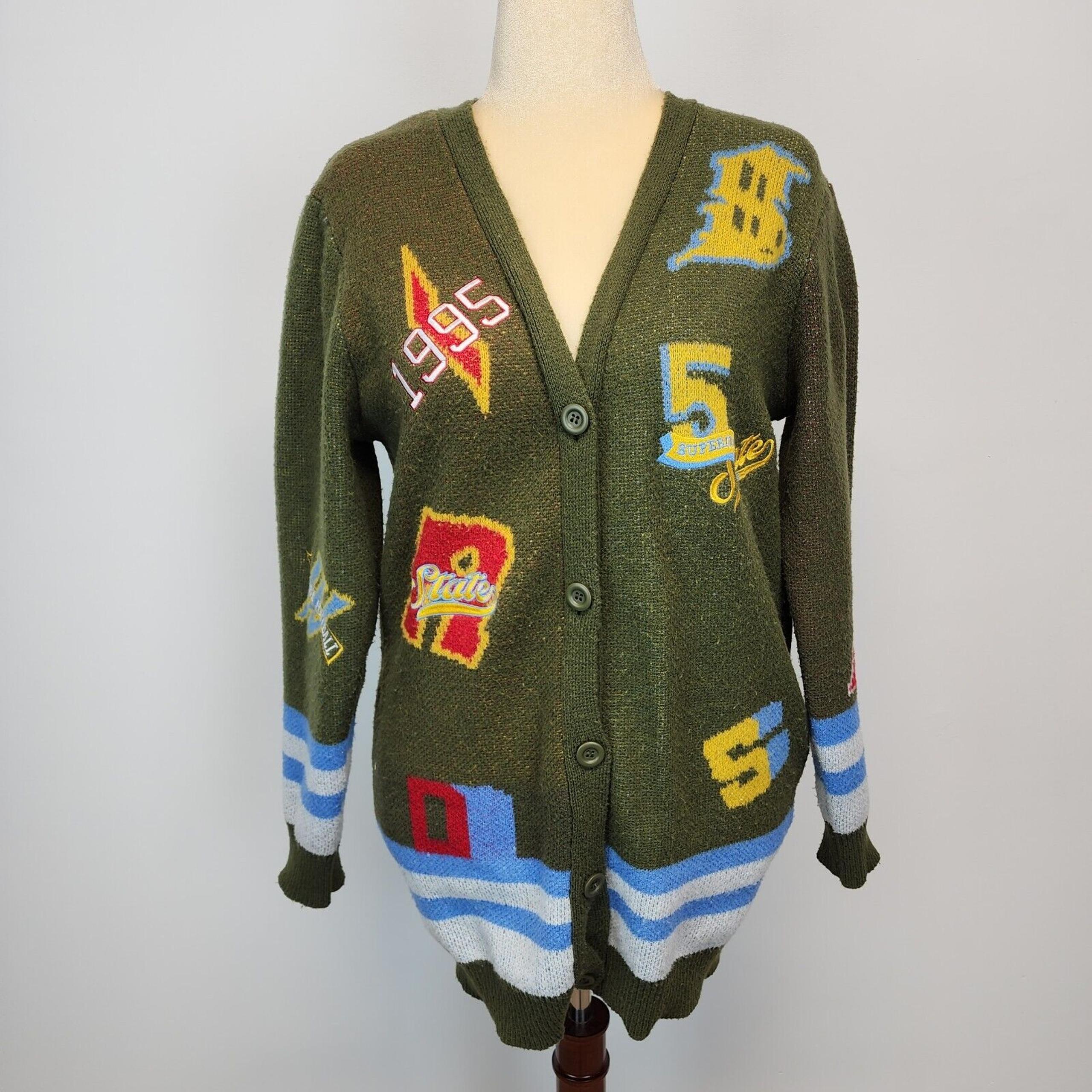 Fashion Nova Varsity Cardigan Sweater Womens XS Green Button Up Academia Preppy