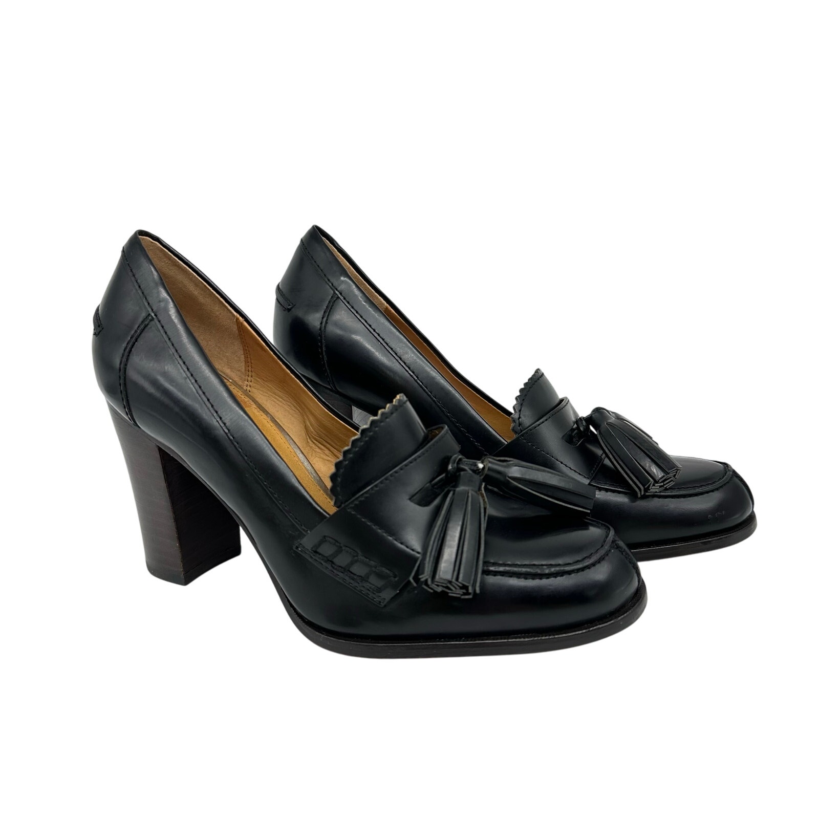 Coach Stella Black Leather Pumps Moc Tassel Loafer Heels Womens Size 7