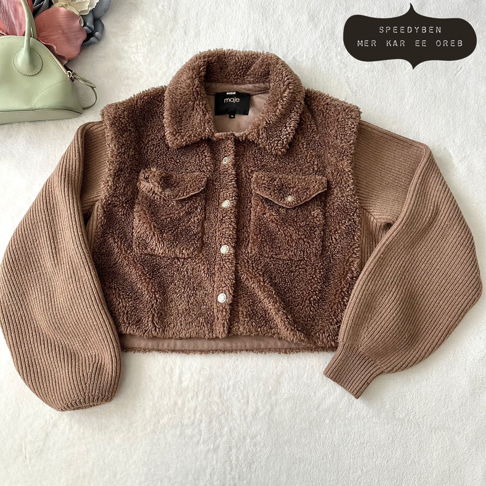 Maje Belia Jacket in Brown Faux Shearling