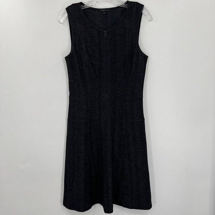Theory Women's 6 Black Sleeveless Wool Blend Zipper Shift Dress
