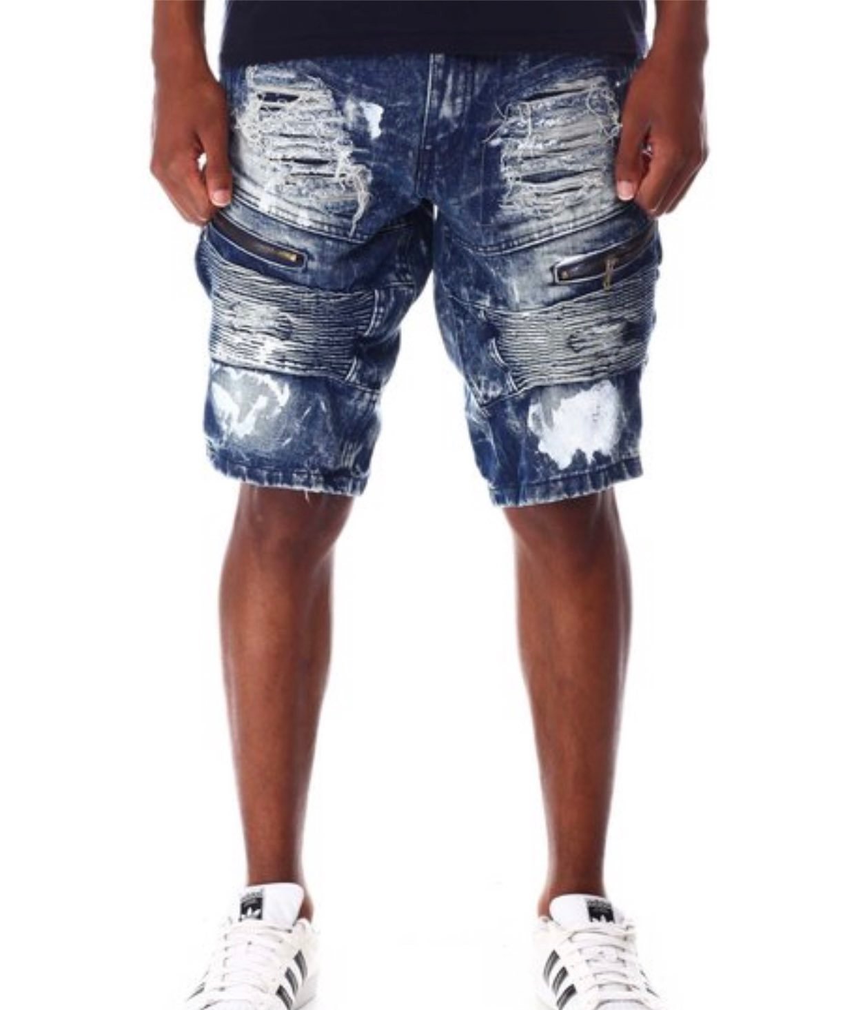 Dark Rinse Distressed Motto Jean Shorts