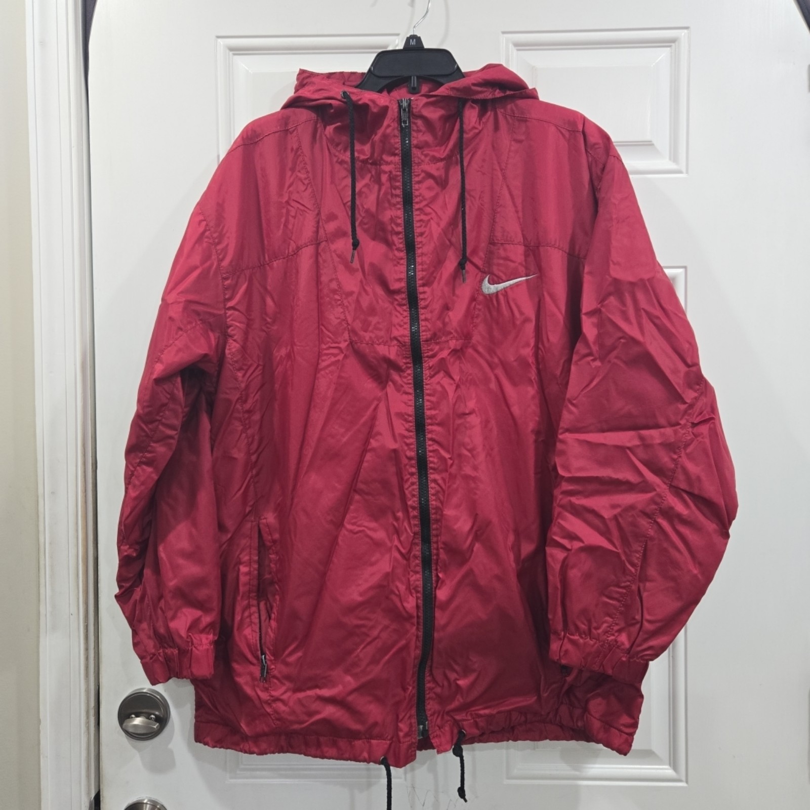 Vintage Nike Made in USA Full Zip Windbreaker Hooded Jacket Size M Dark Red