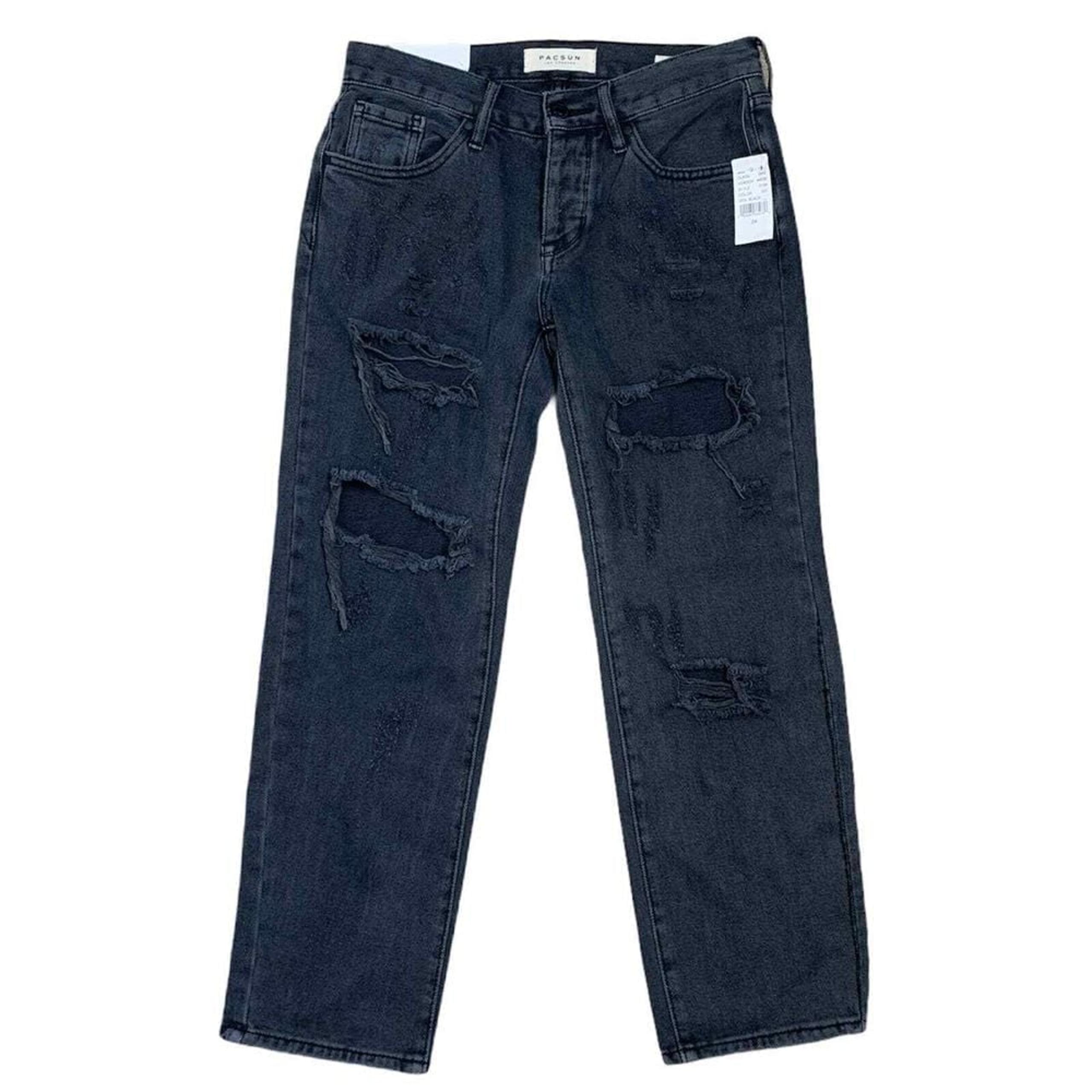 PacSun Boyfriend Cropped Jeans Size 24 Destroyed Black Womens Denim 24X25