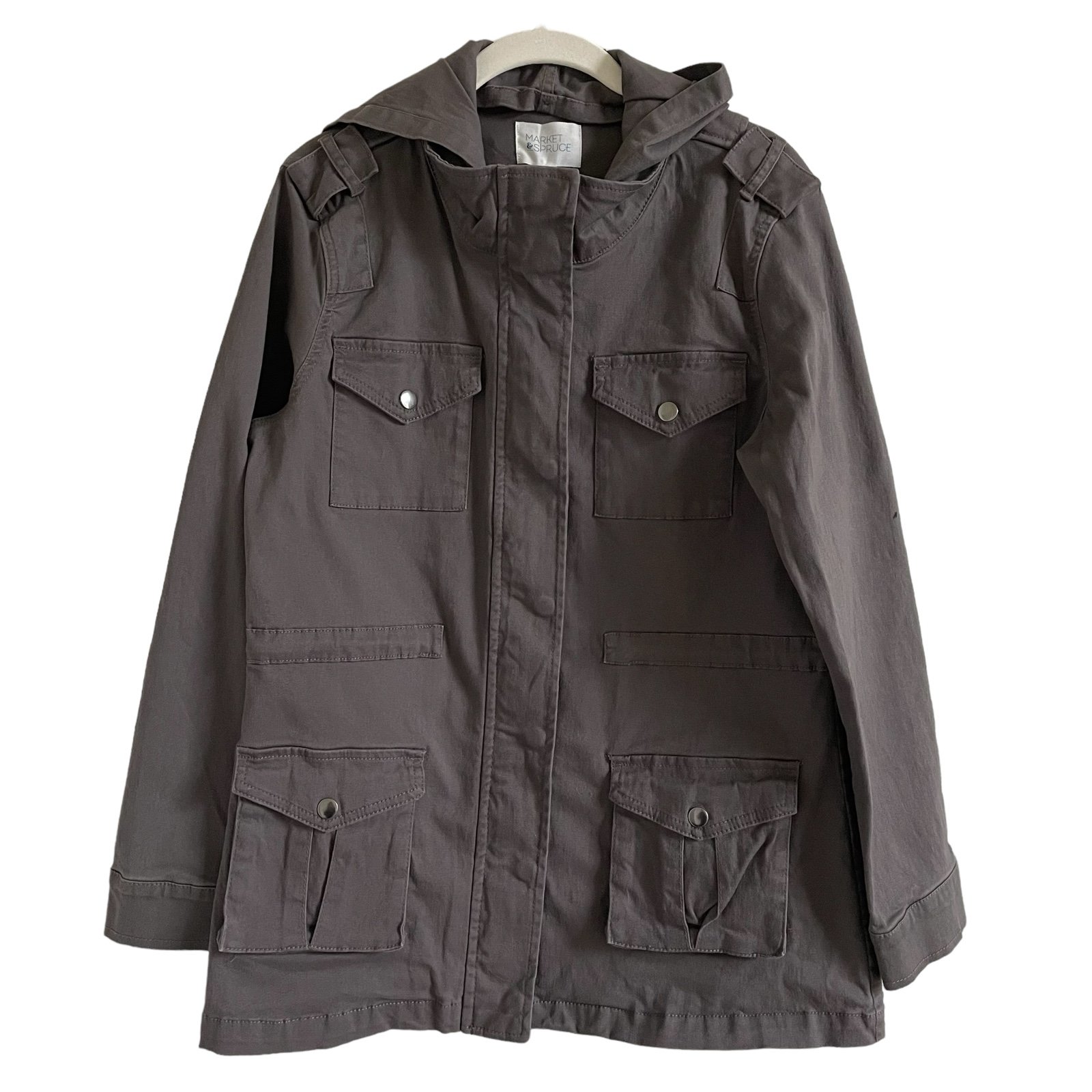 MARKET & SPRUCE Kathleen Cargo Jacket Dark Grey Size Small Utility Military