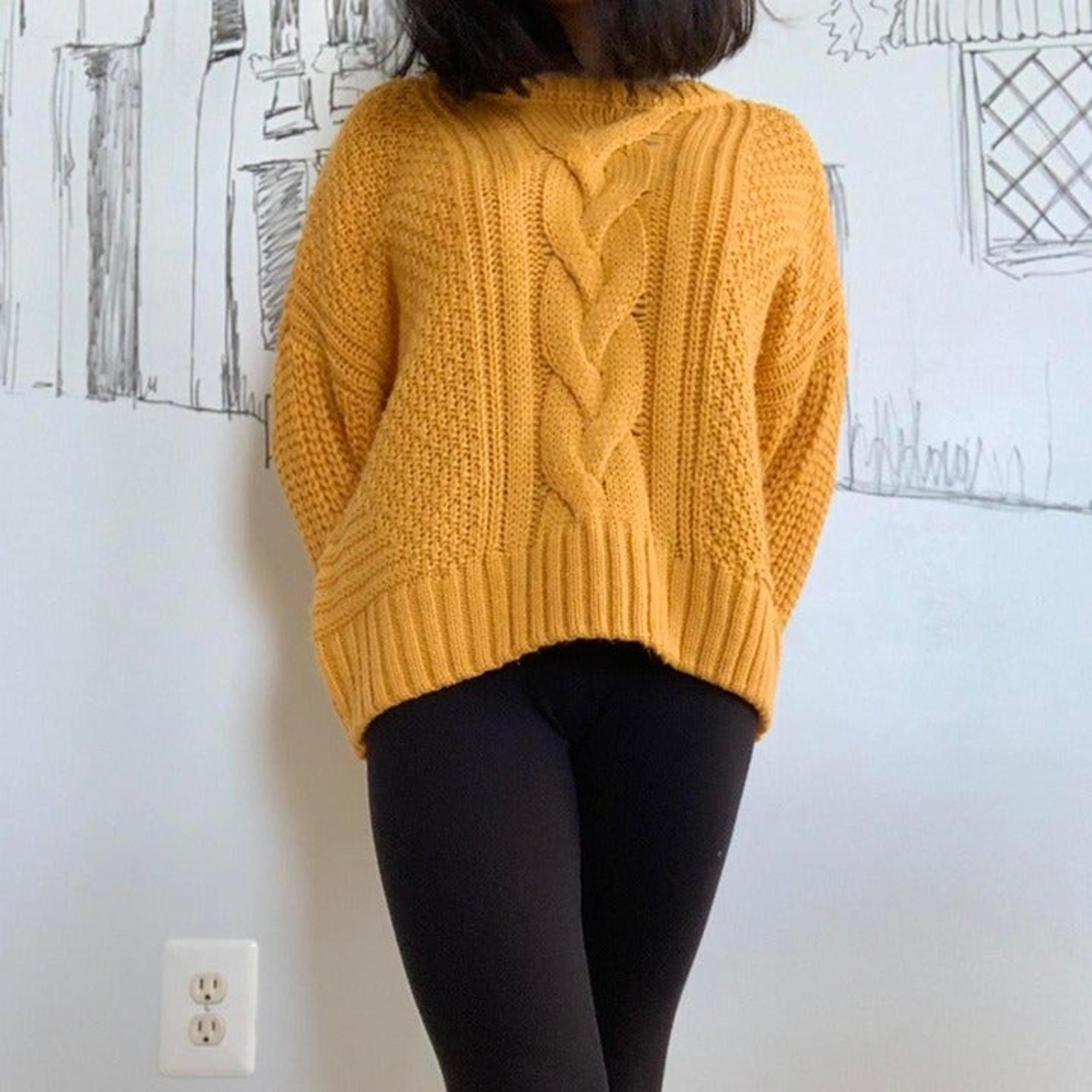 Mustard Yellow Cable Knit Sweater