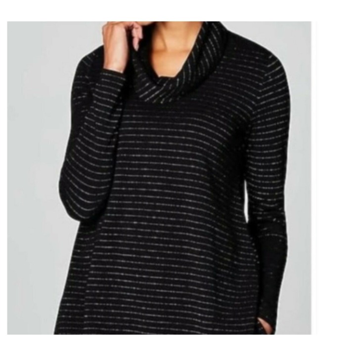 NWT J. Jill Wearever Cowl Neck Pullover Sweater Top Black Silver Stripes Size XS