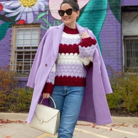 J. Crew Size 14 Pea Lilac Purple Italian Boiled Wool Coat Daphne Trench