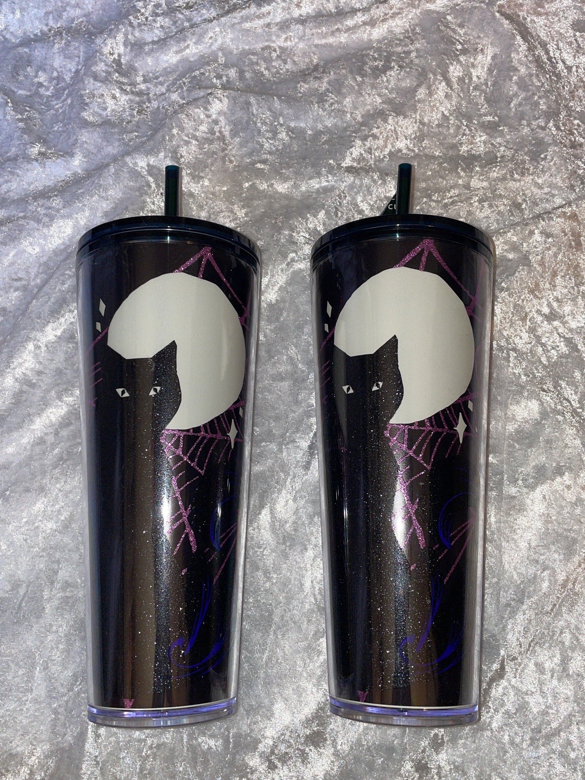 Starbucks Halloween Black cat Glitter set of TWO