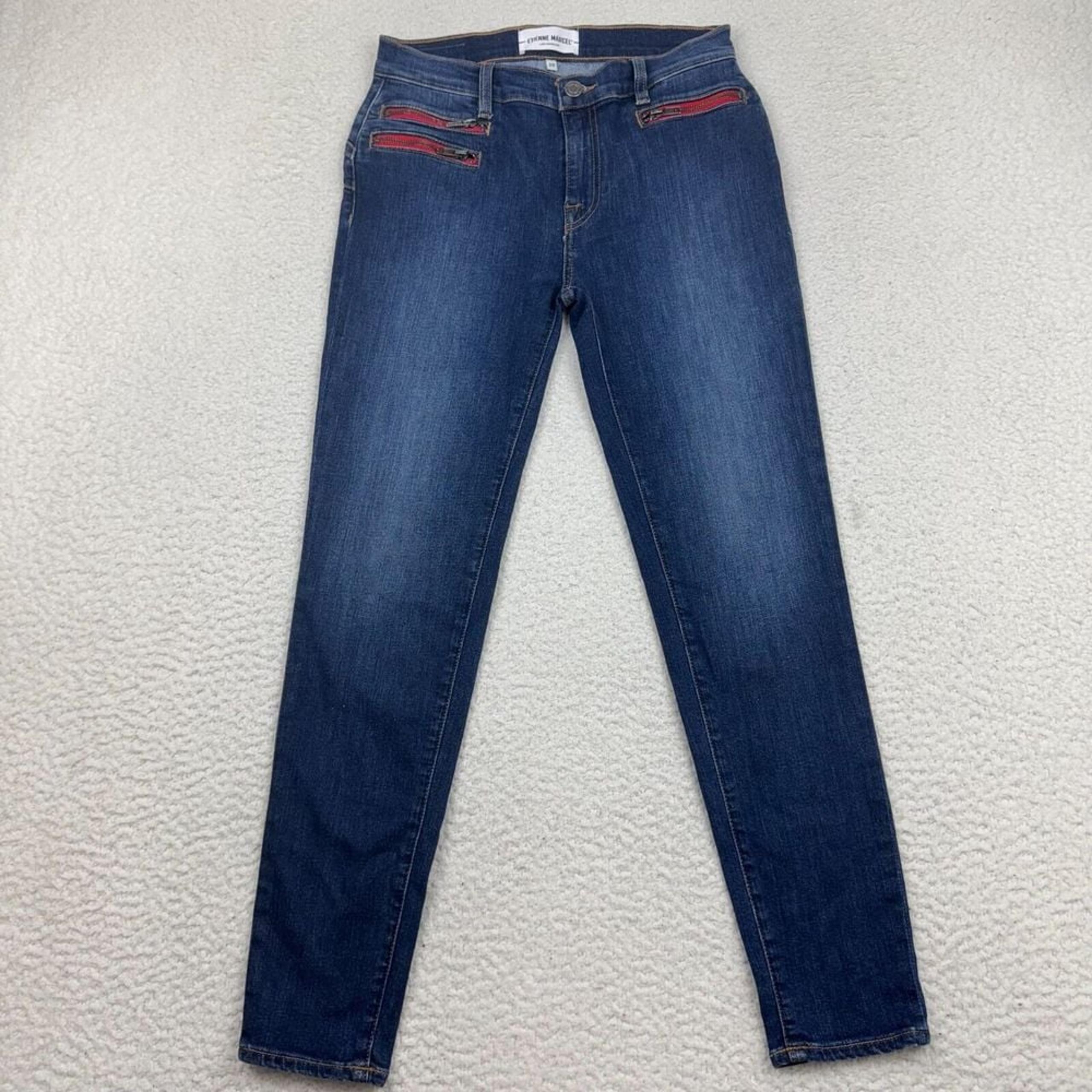 Etienne Marcel Skinny Jeans Women's 28 Blue Red Trim Zip Pockets Denim Stretch