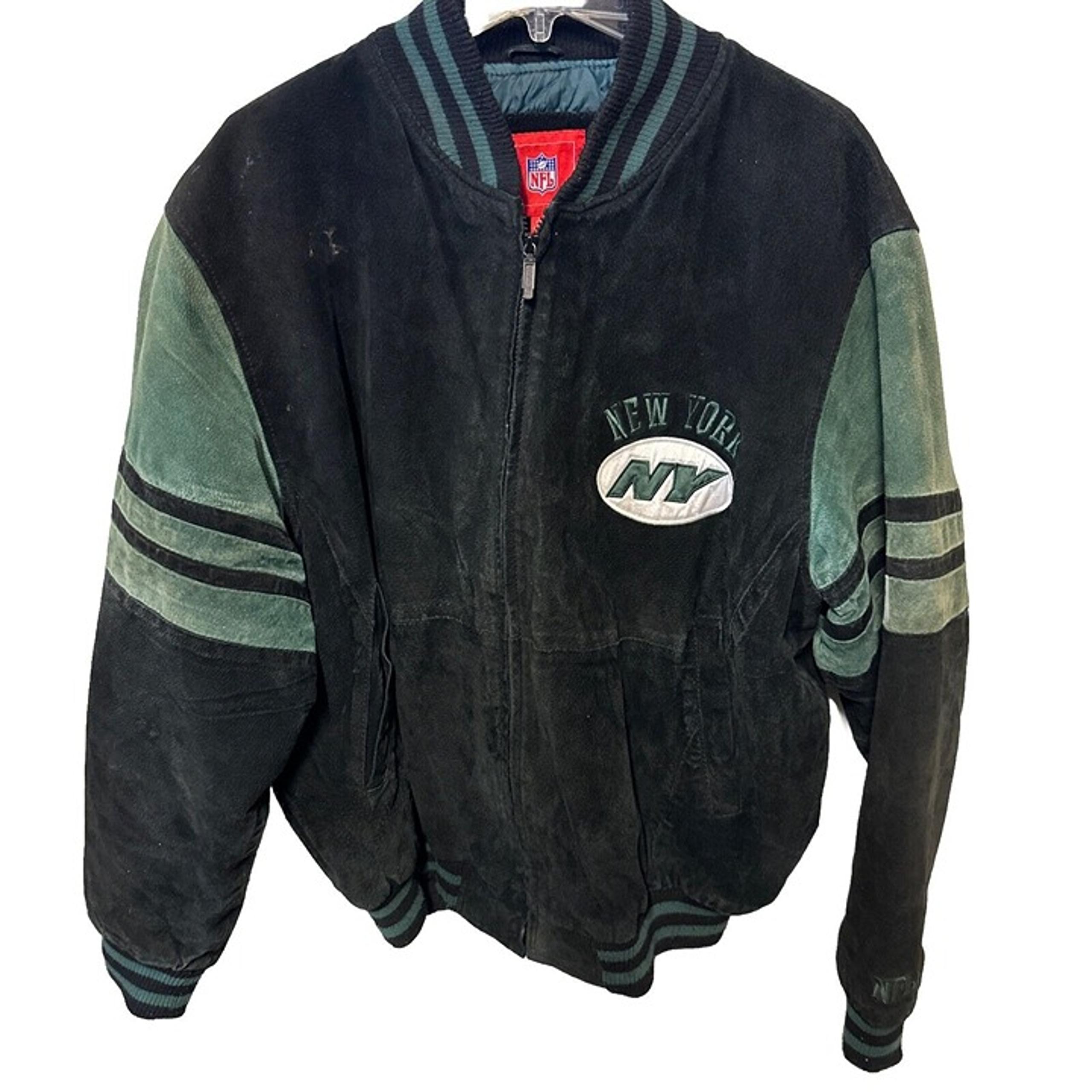 New York Jets Suede Varsity NFL Jacket Black Mens SZ Large