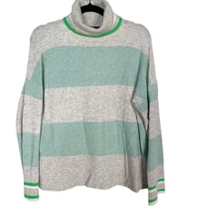 New J Crew S Green Gray Striped Turtleneck Sweater Supersoft Yarn Merino Alpaca