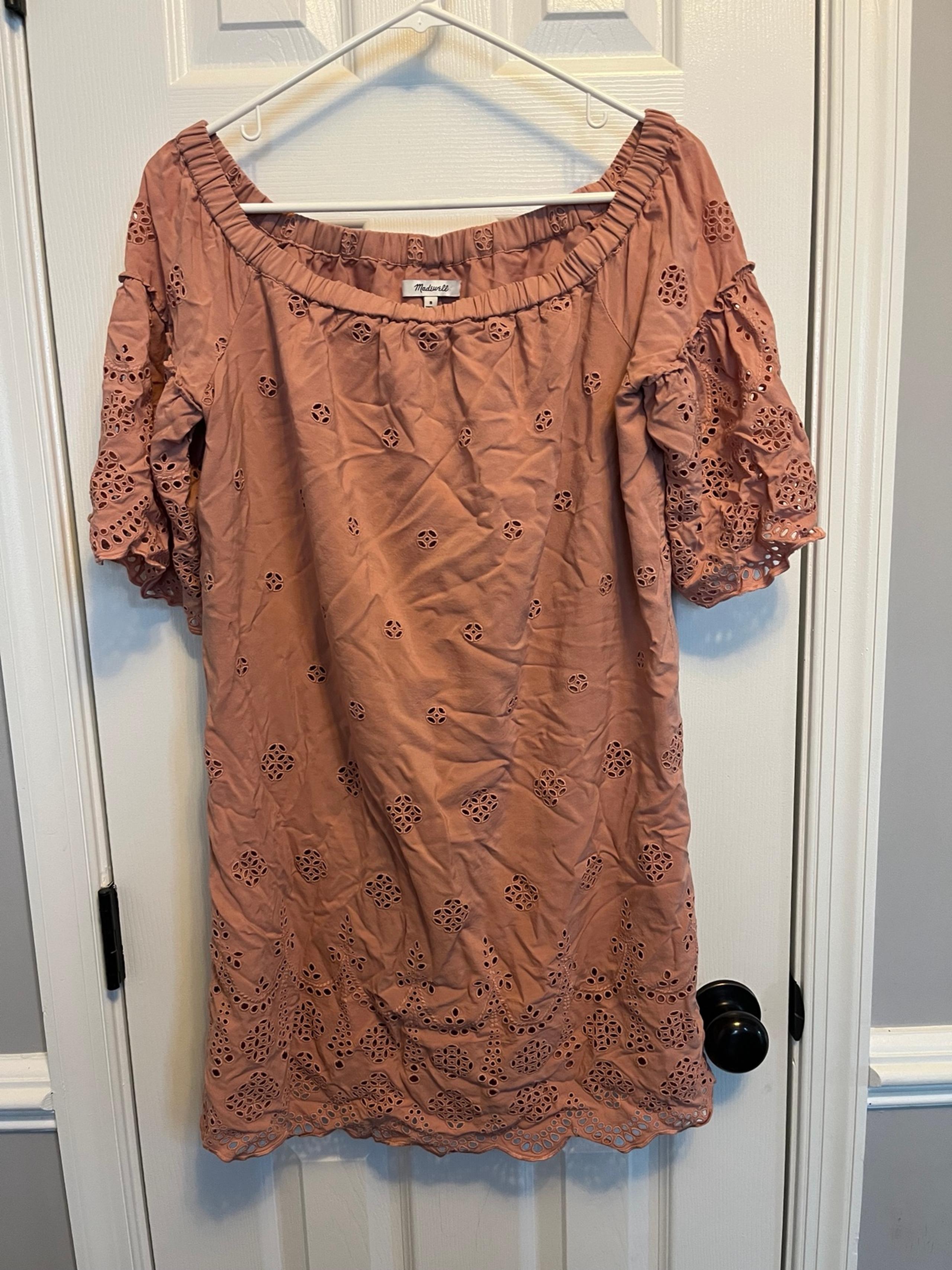 MADEWELL Women's 8 Dusty Rose Eyelet Lace Off The Shoulder Mini Dress BOHO
