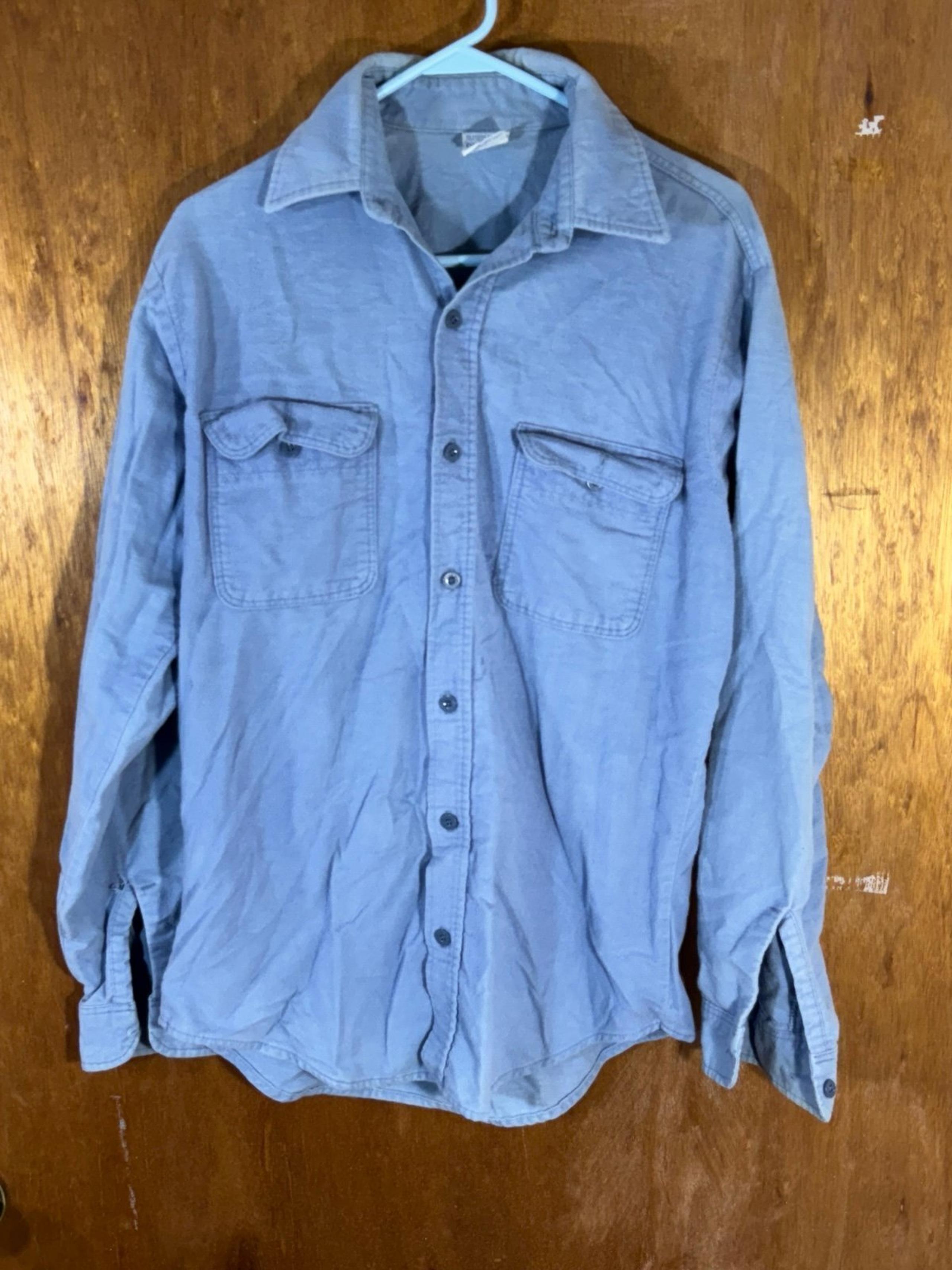Vintage 70s JC Penney Big Mac Mens Medium Button Down Flannel Shirt Blue USA