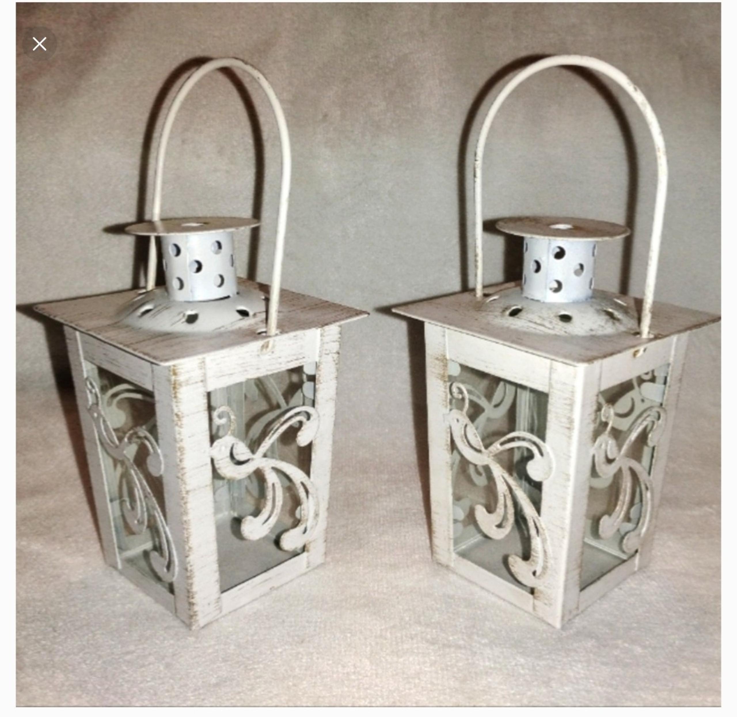 NEW! 2 Mini Tea Light Lanterns w/Quail Birds 5" White