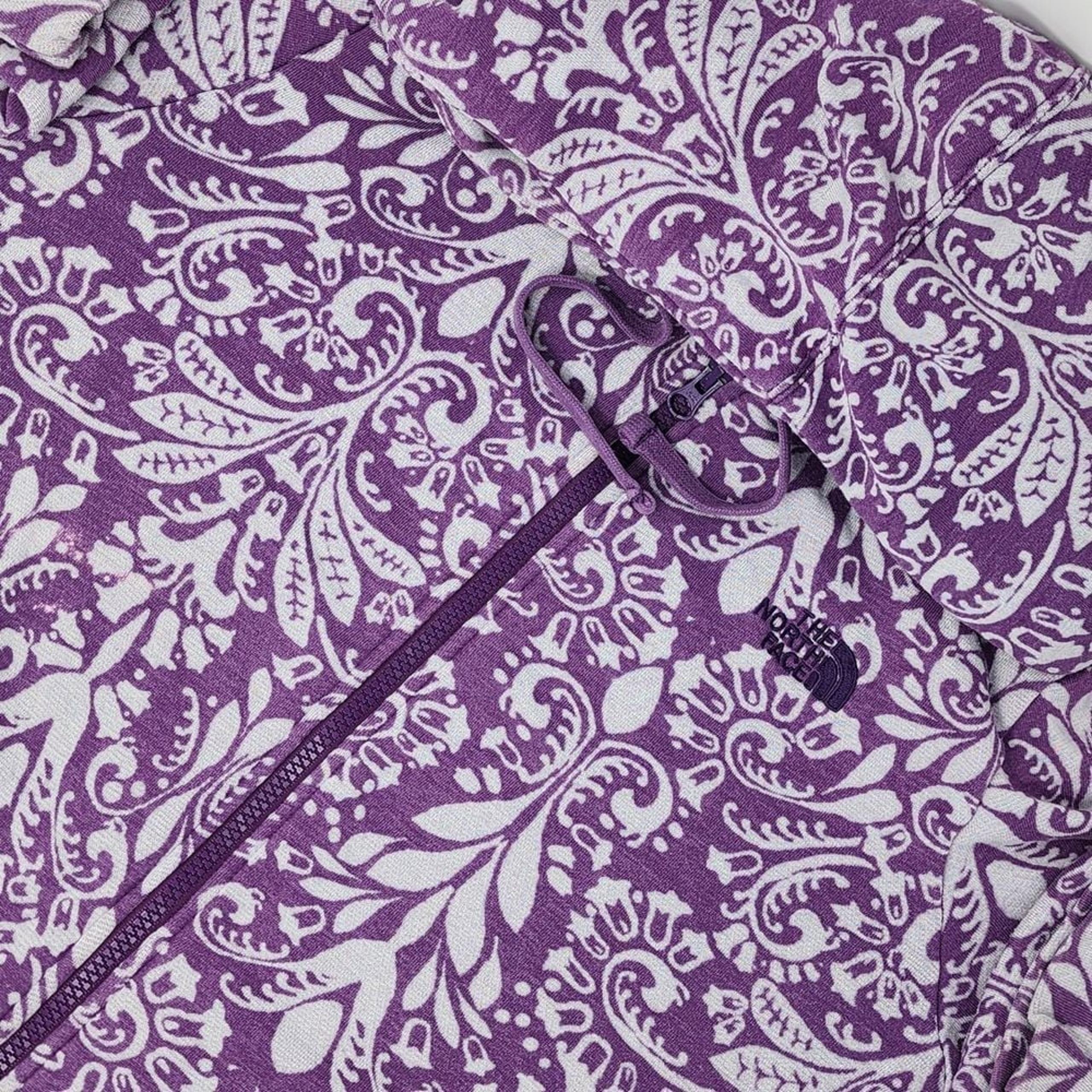 North Face Hoodie Women Medium Purple Print Paisley Sweatshirt Full Zip FLAW