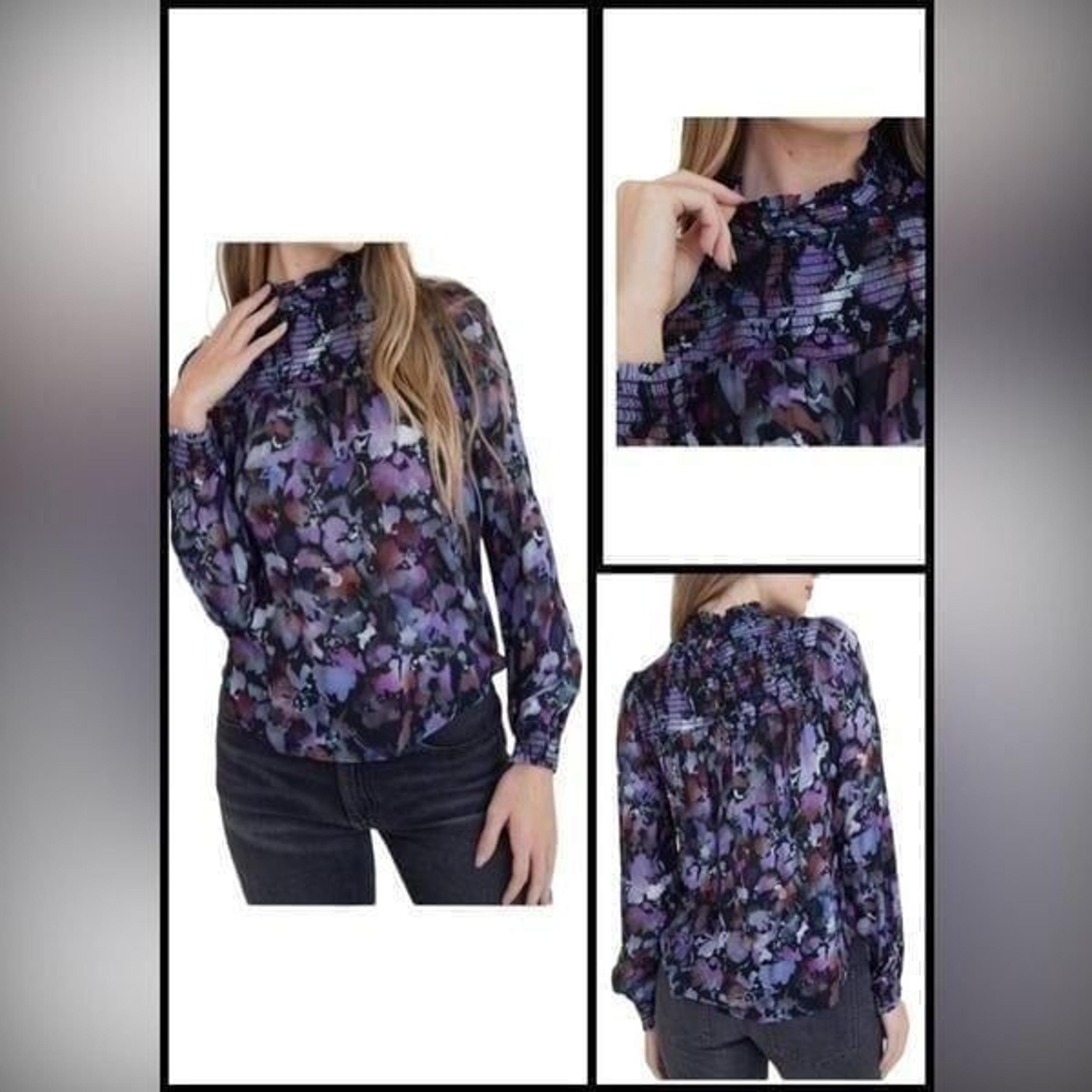 Bella Dahl Black & Purple Floral Print Louise Long Sleeve Blouse Top