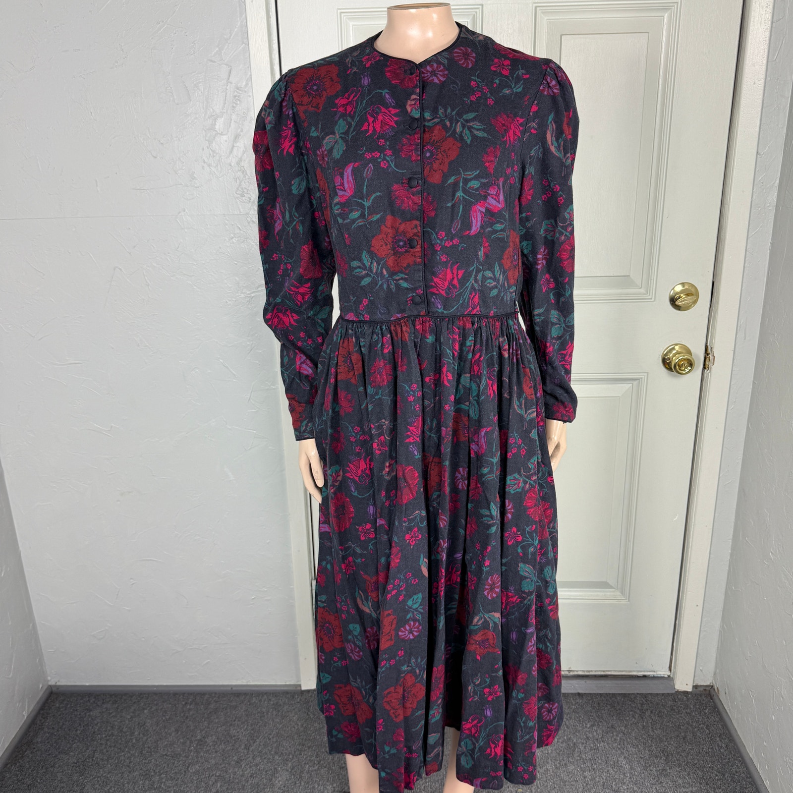 Vintage Laura Ashley Women's Dress UK 14 US 12 Floral Cotton Wool Pocket G3-13