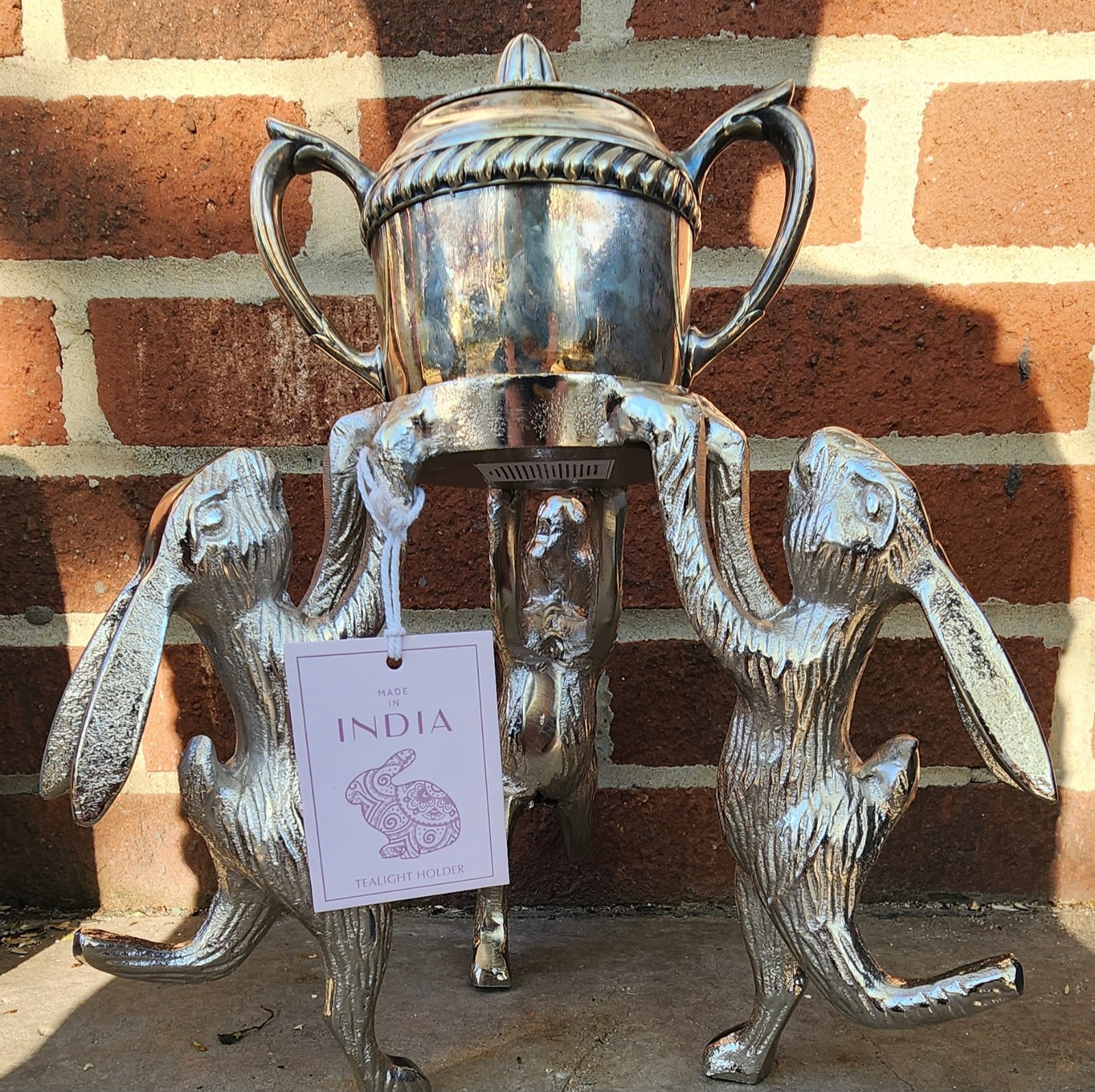 New Aluminum Metal Bunny Rabbit Candle Holder W/Hand Poured Soy Candle