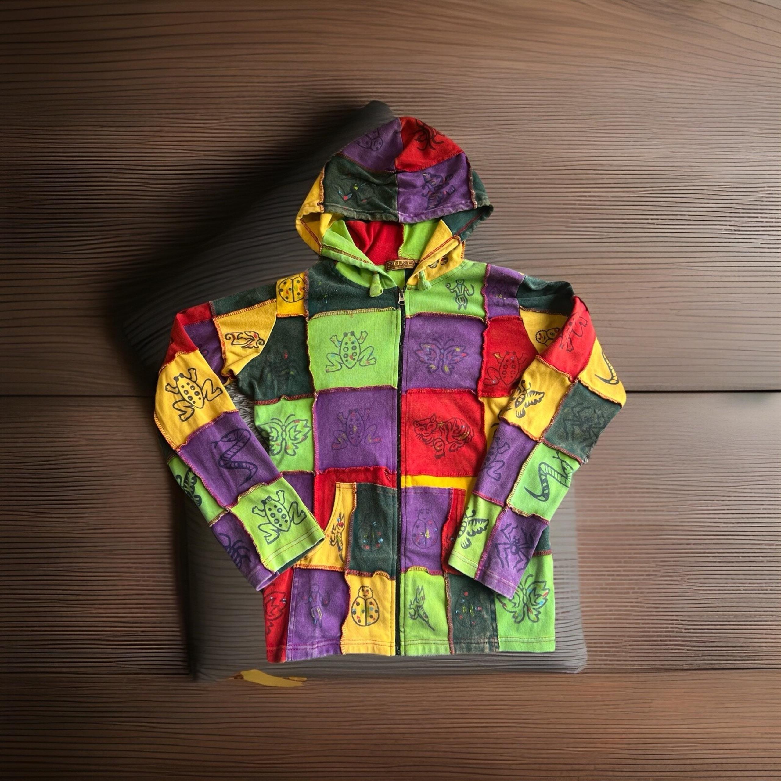Rising International Sweater Womens Large Full Zip Patchwork Hoodie Nepal Boho