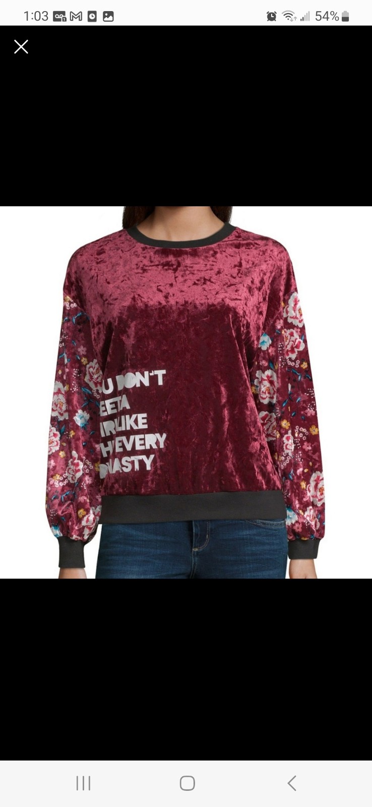 New! Disney Princess Mulan Red Velvet Sweatshirt