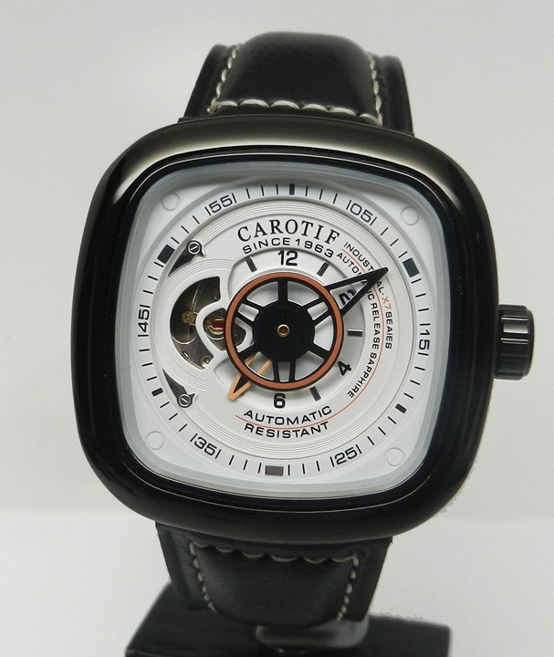 Men's Industrial Automatic Mechanical Black Case White Heartbeat Dial 43mm Watch