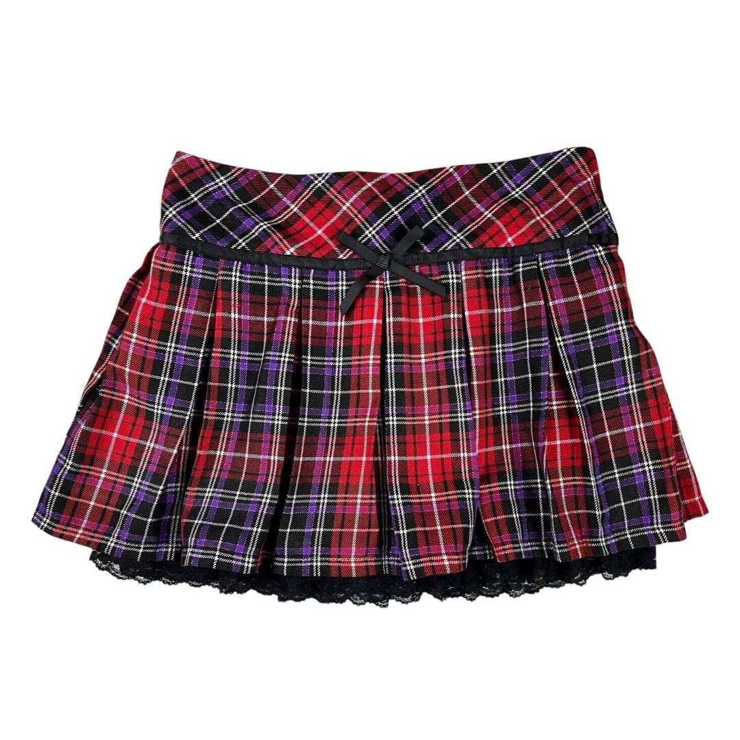 Vintage Amy Byer Plaid Y2K Pleated Mini Skirt Size L Red / Purple Gothic Punk