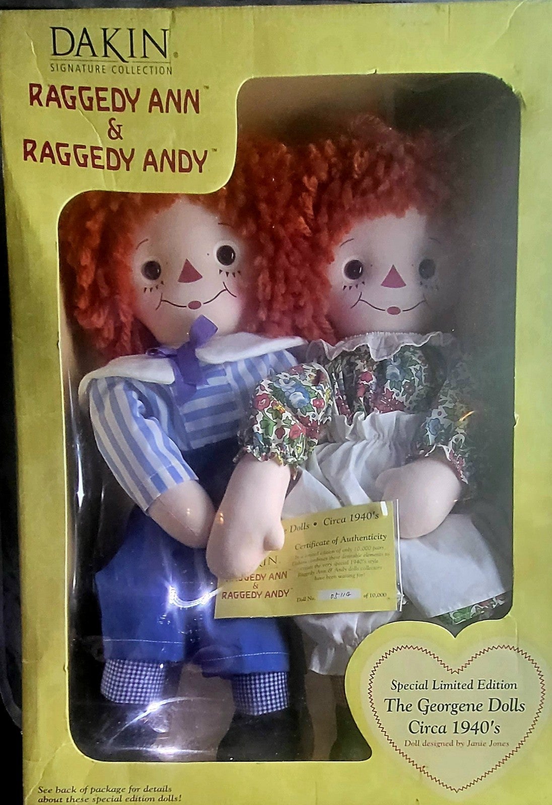 Dakin Signature Collection Raggedy Ann & Raggedy Andy, The Georgene Dolls 1940s